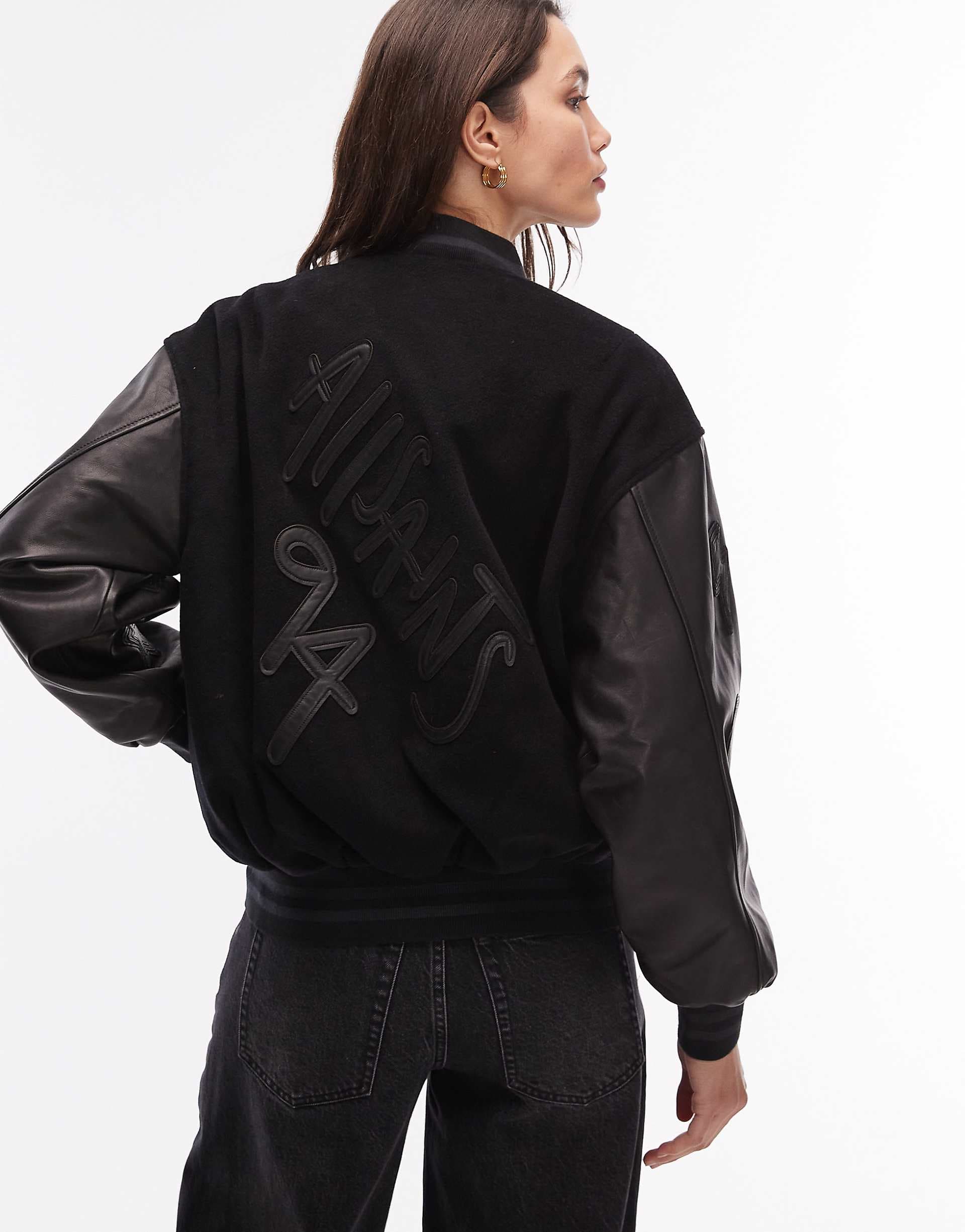 AllSaints Varsity bomber jacket in black