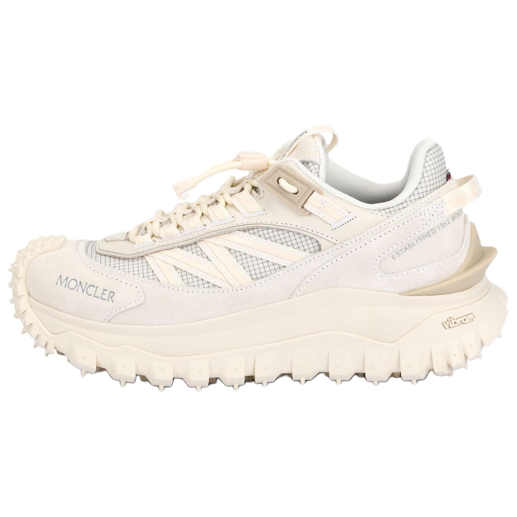 Moncler Trailgrip Mesh Leather Suede Round Toe Drawstring Low-Top Casual Shoes Women's Light Beige