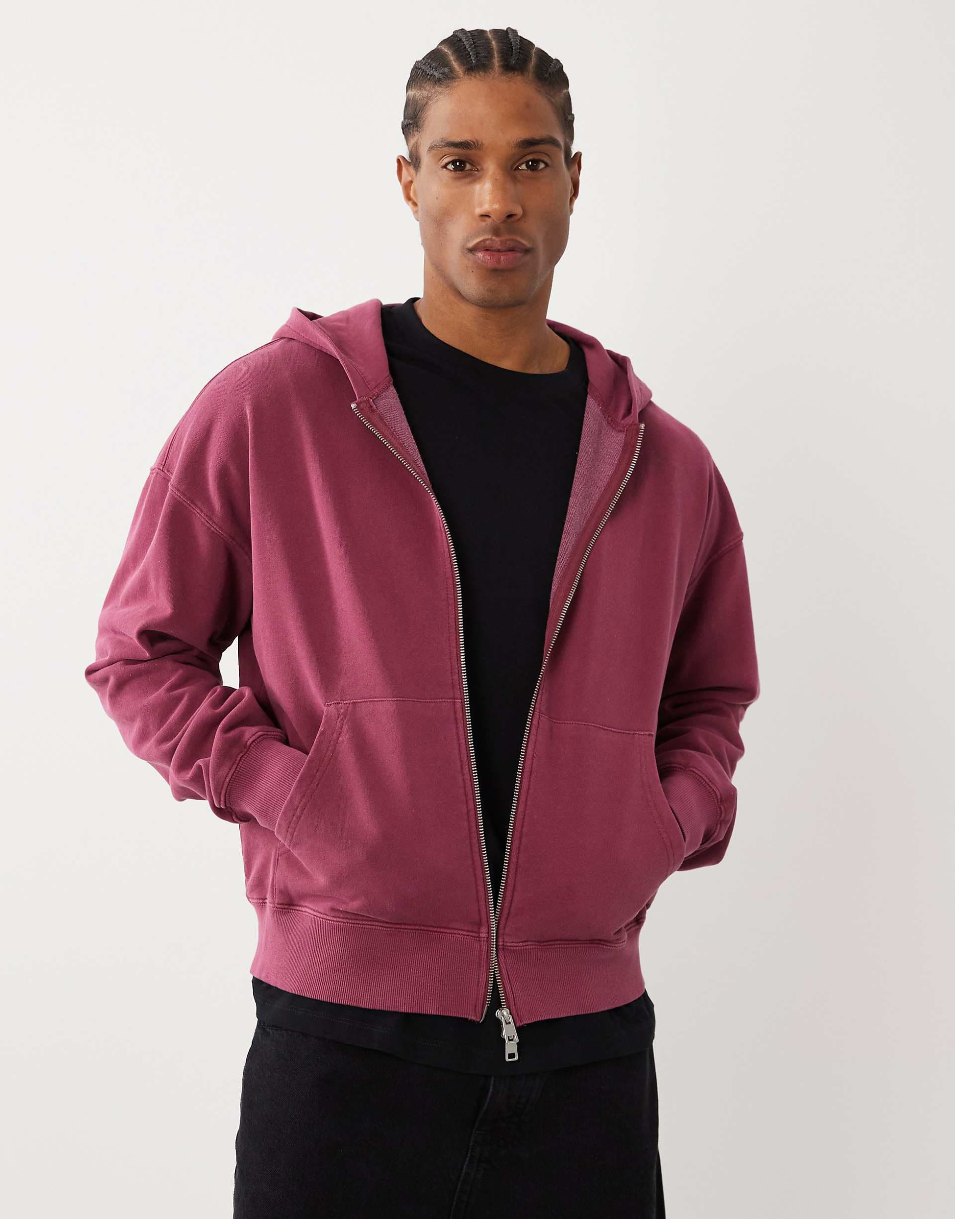 Cotton On zip up hoodie in crimson wash
