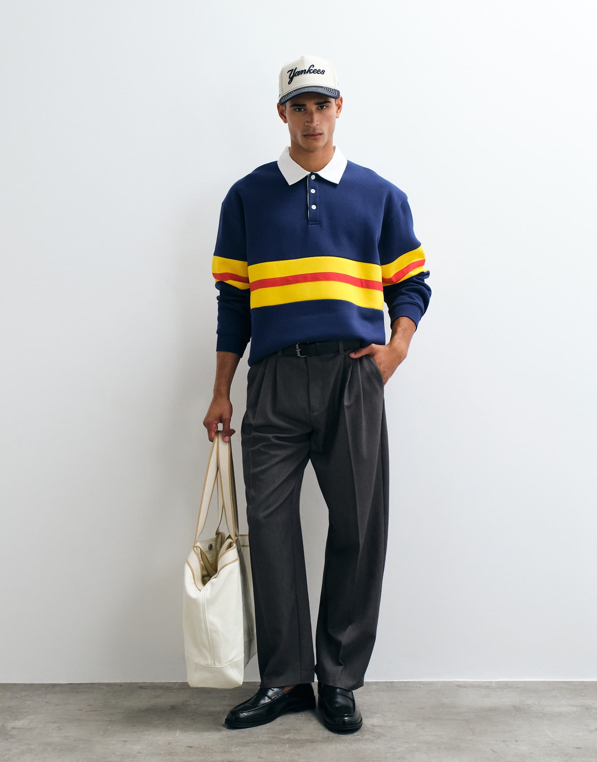 ASOS DESIGN oversized rugby polo shirt with contrast paneling in navy