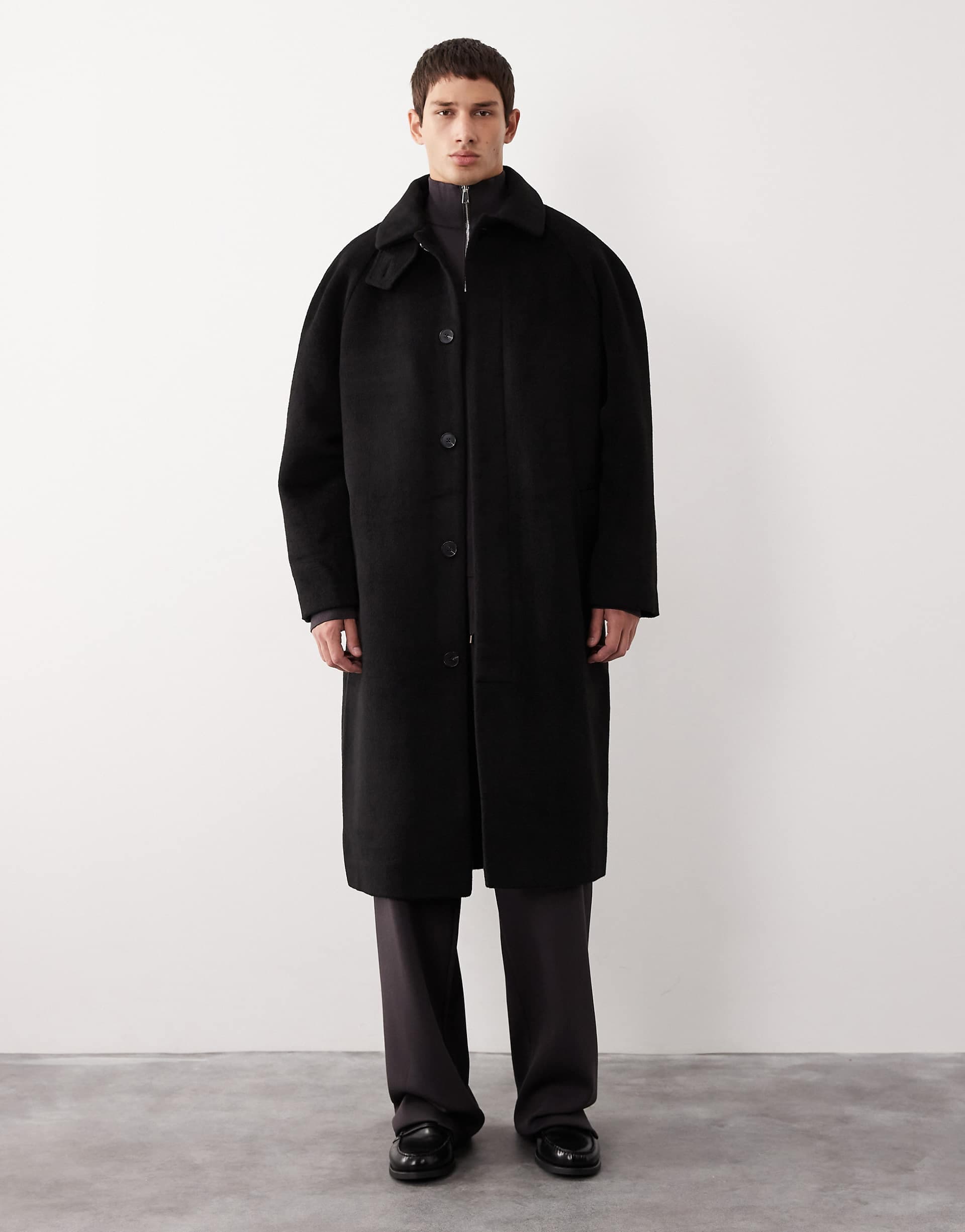 ASOS COLLECTIVE wool blend overcoat in black
