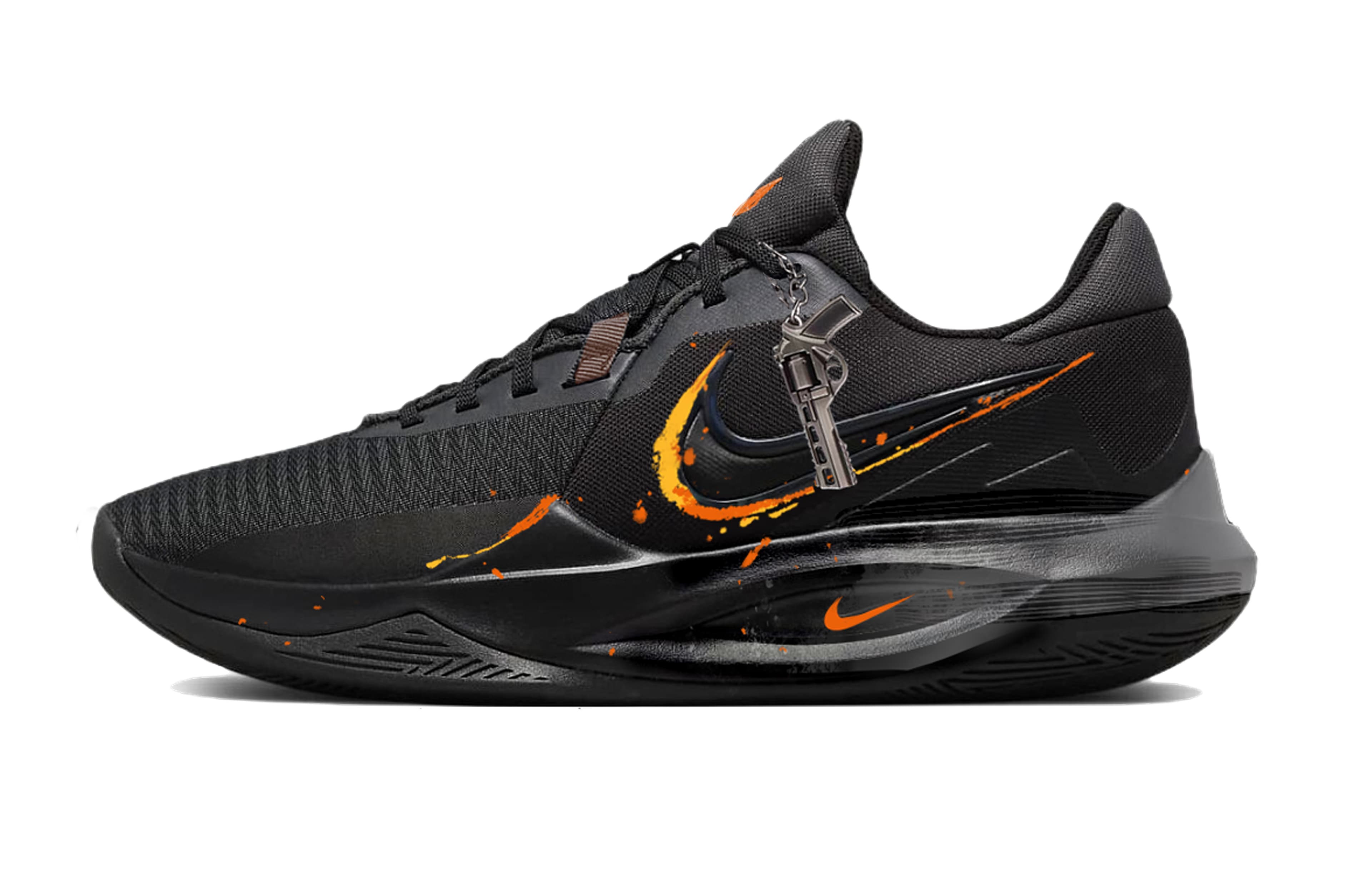 Custom SneakersNike Precision 6 'Gun Flame Dark Soul' Fashion Trendy Classic Versatile Comfortable City Commute Wear-Resistant Low-Top Basketball Shoes Men's Black Yellow