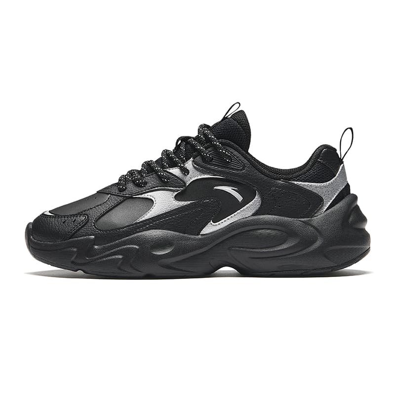 Anta Life Collection Anti-Slip Wear-Resistant Low-Top Chunky Sneakers Women's Black Silver