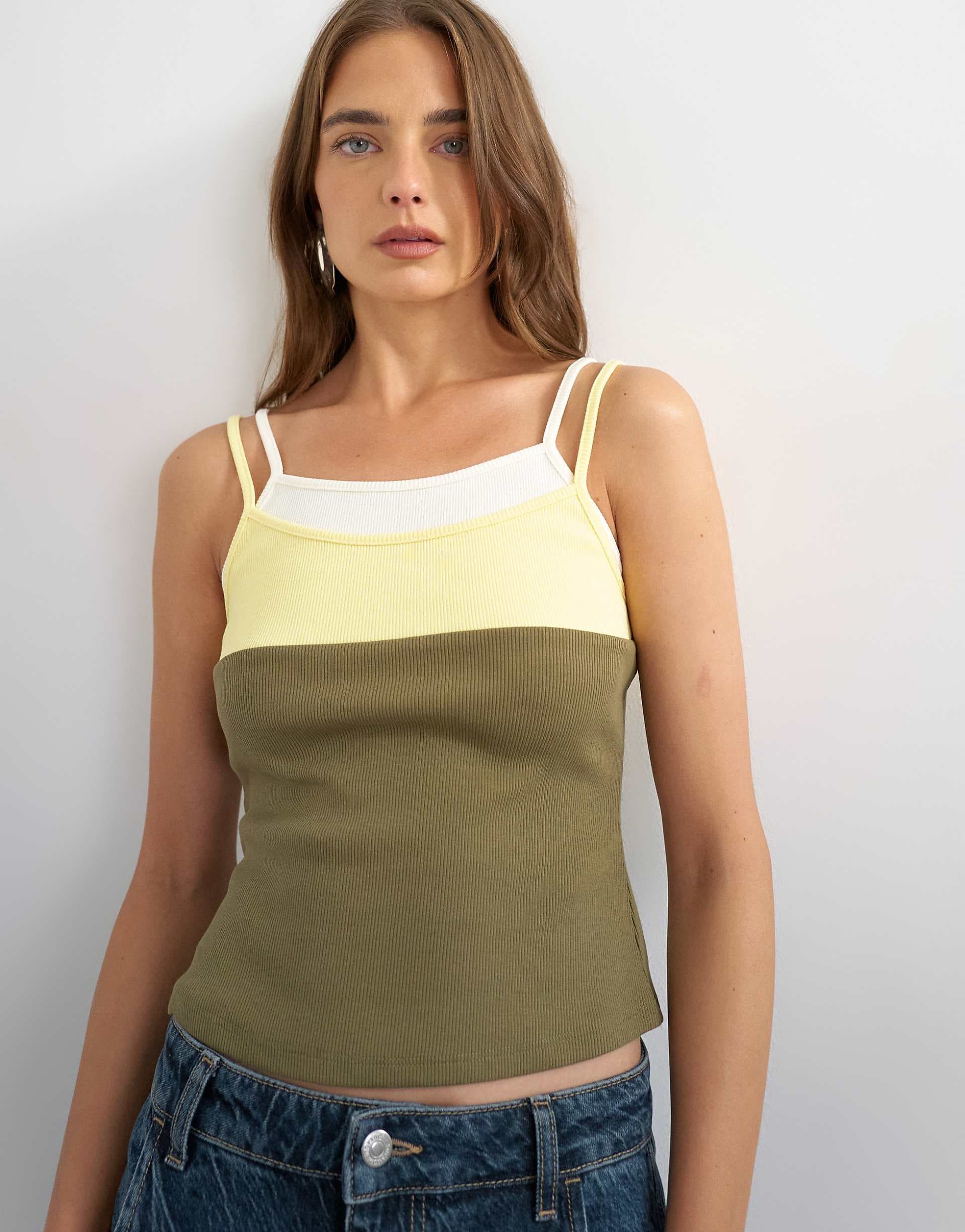 Topshop color block cami in yellow