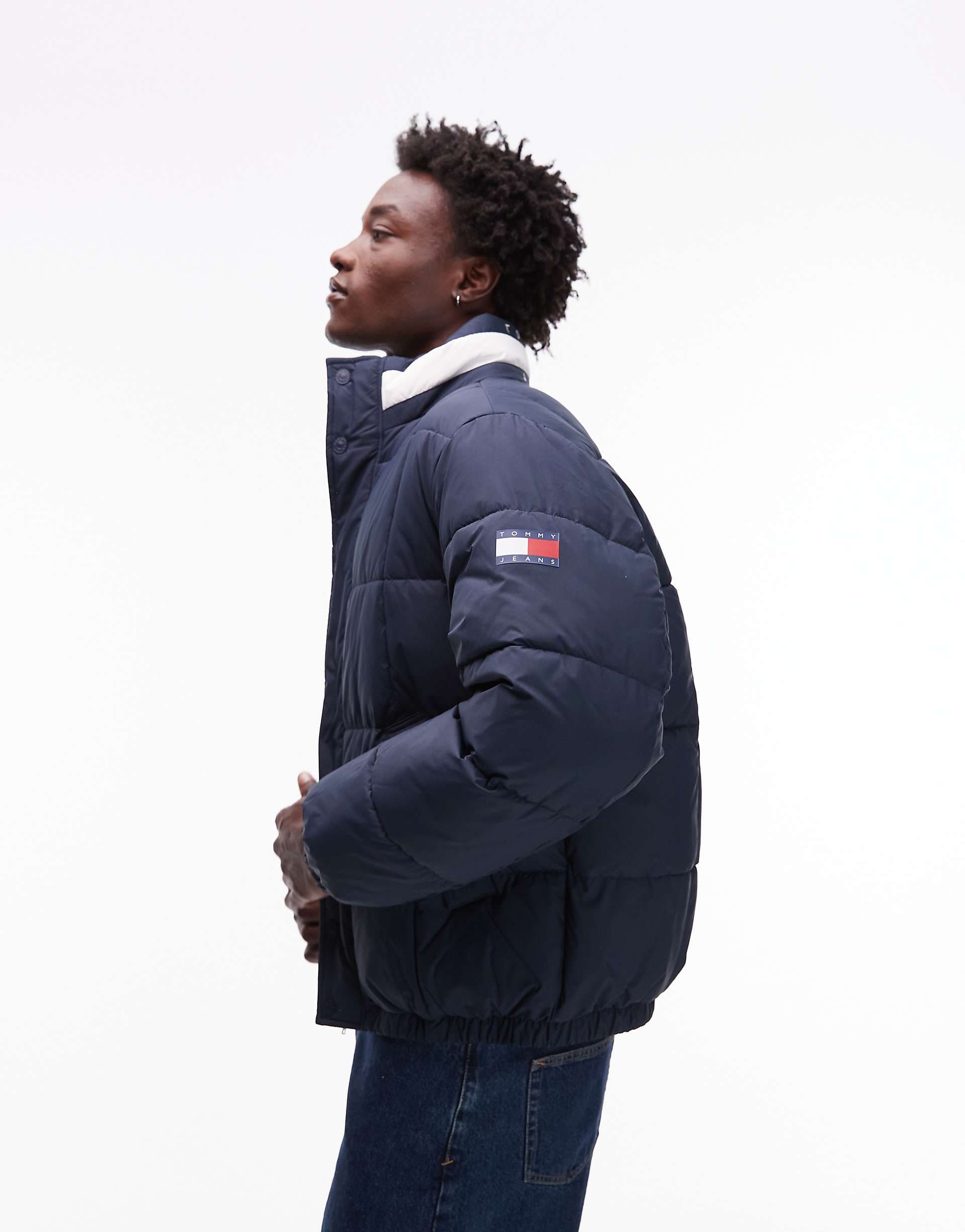 Tommy Jeans flag collar puffer jacket in navy