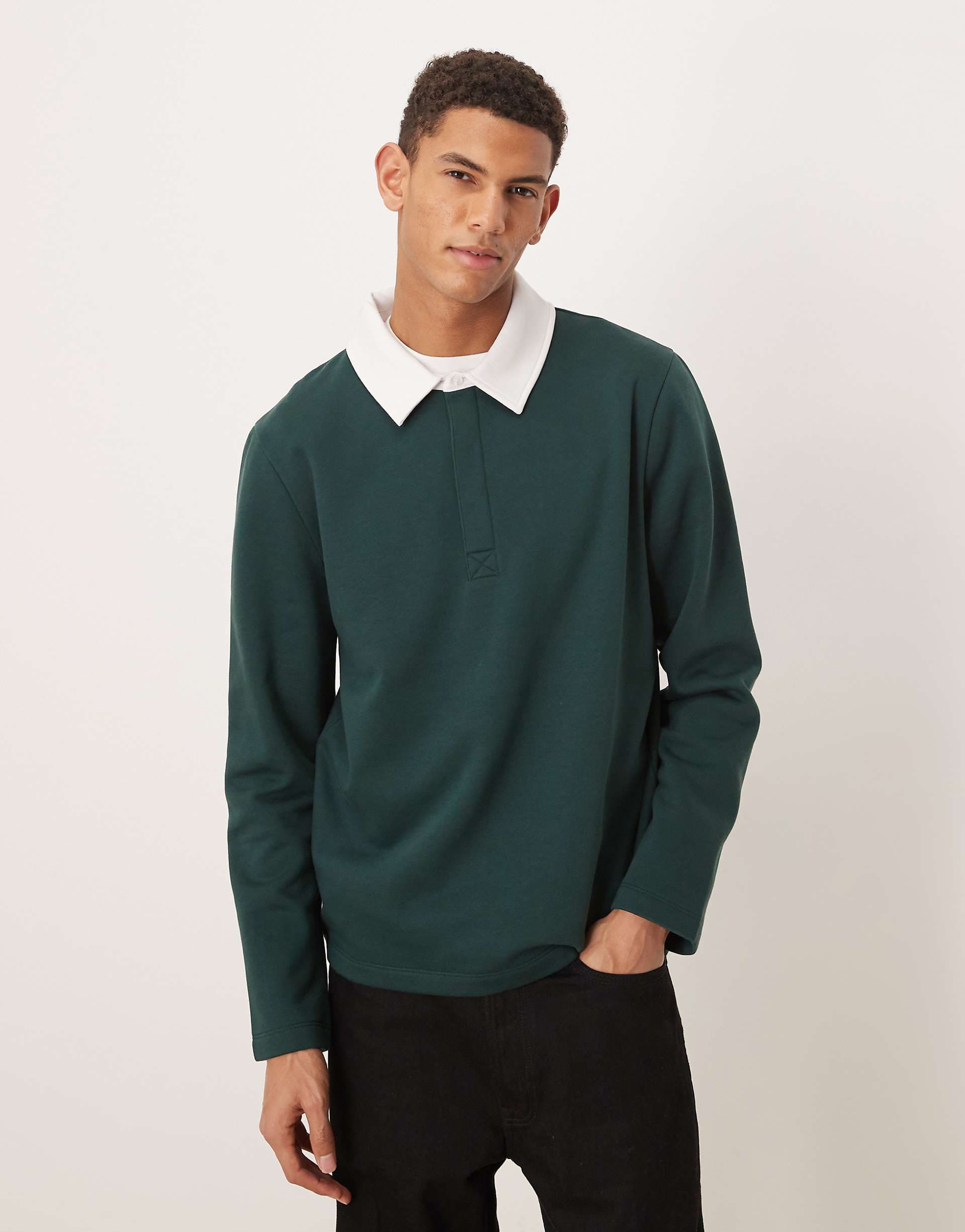 ASOS DESIGN polo sweashirt with contrast collar in green