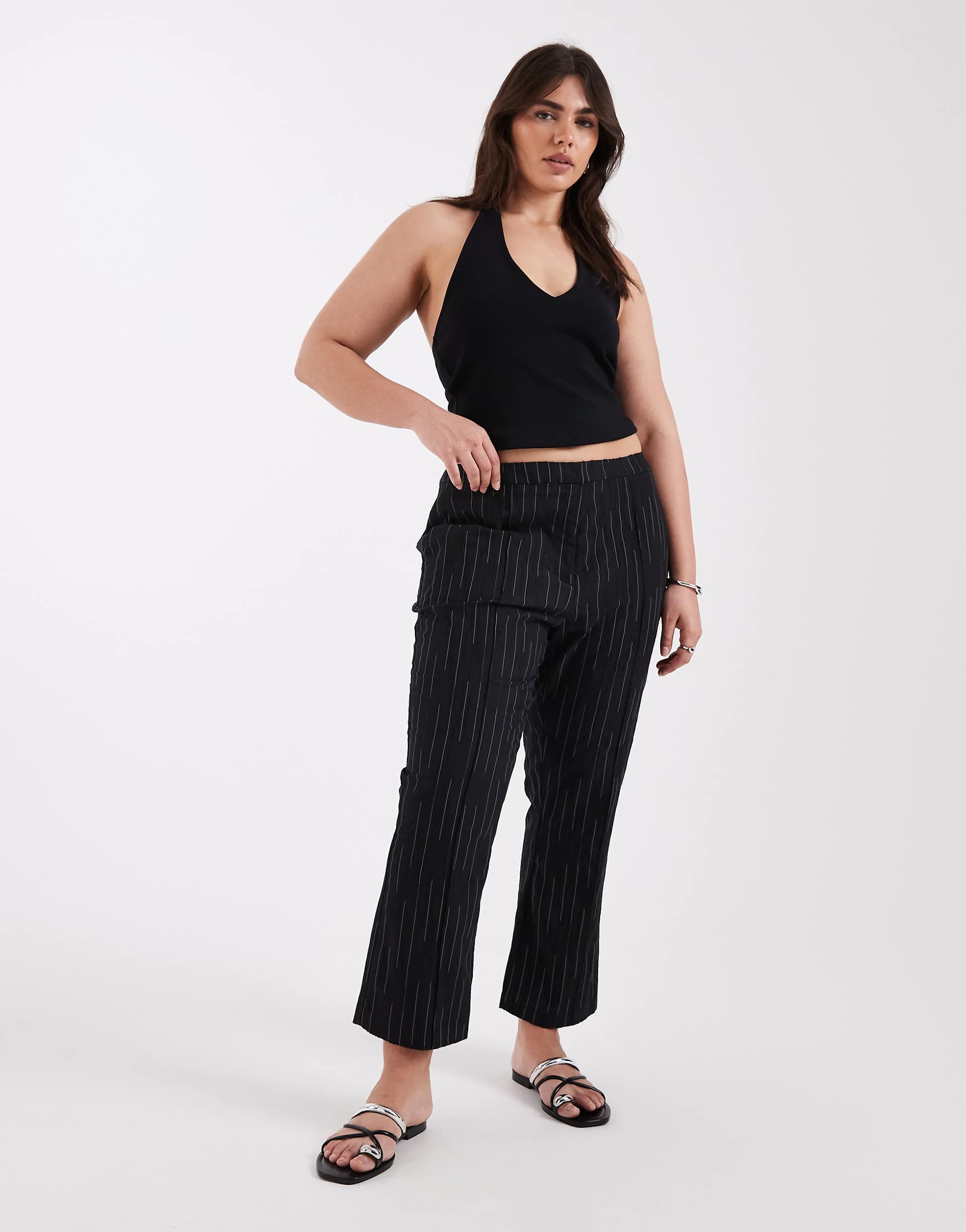 ASOS DESIGN Curve cropped kick flare in black textured stripe