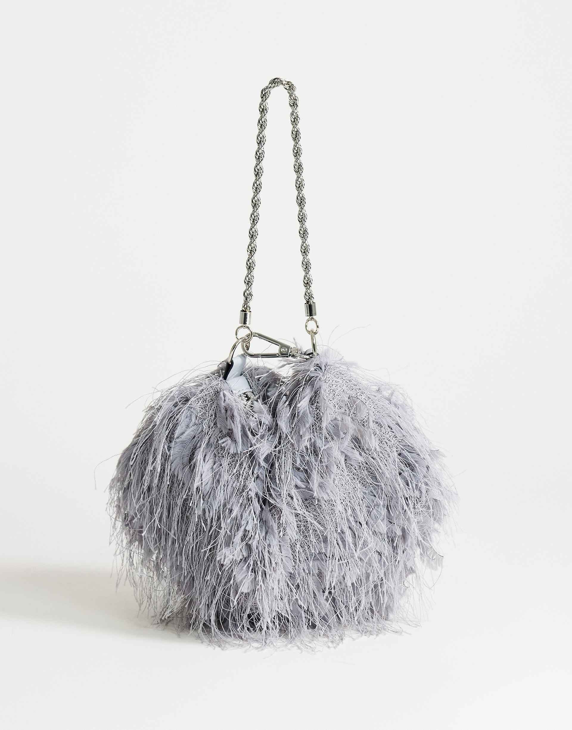 Topshop Juliet small fringed grab bag in gray