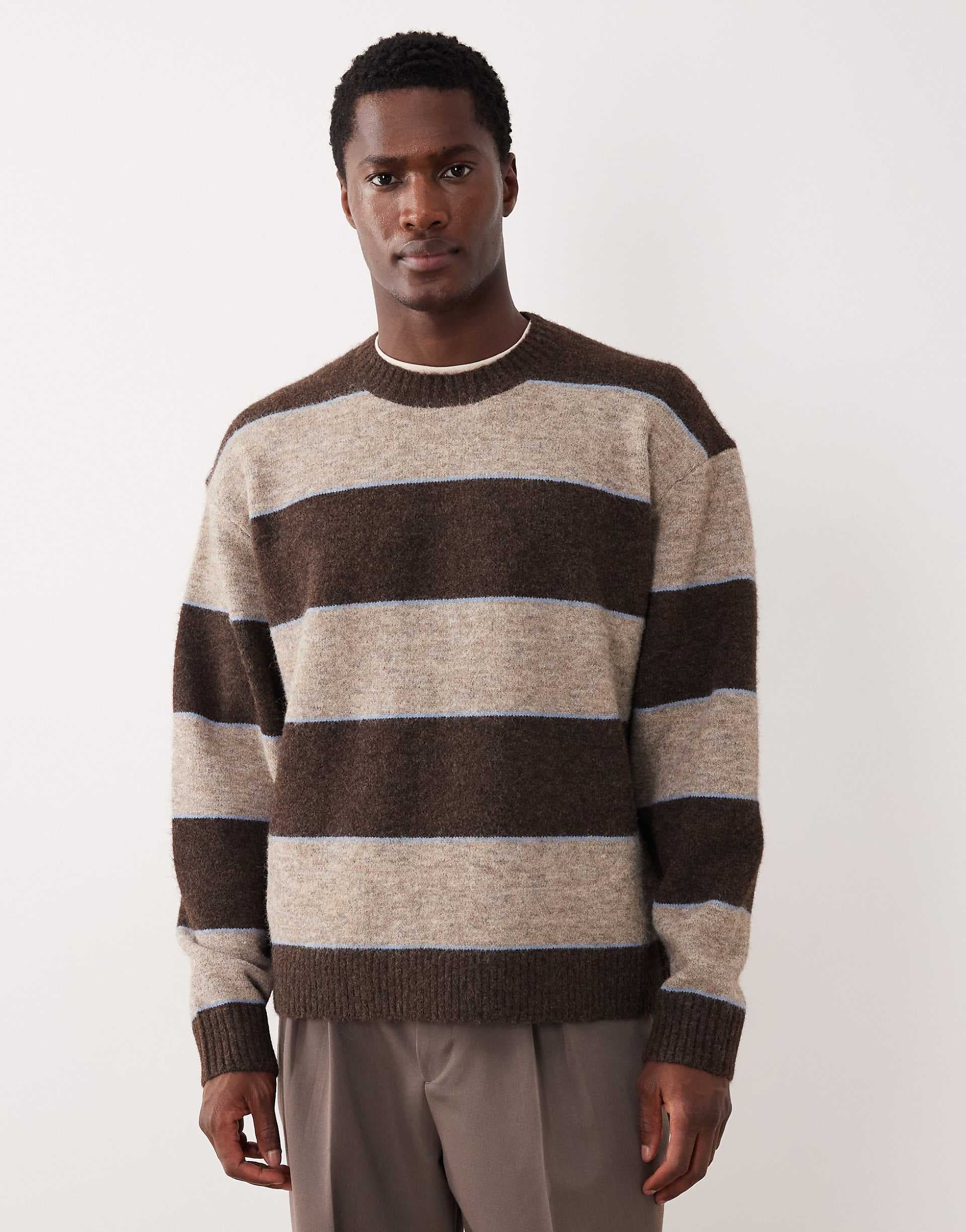 Abercrombie & Fitch knit crew neck preppy sweater in brown stripe