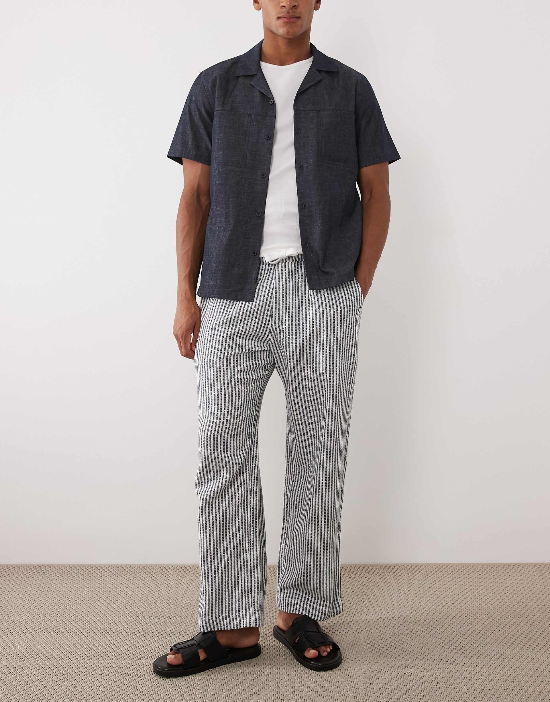 Abercrombie & Fitch linen blend baggy fit pants in white and black pinstripes