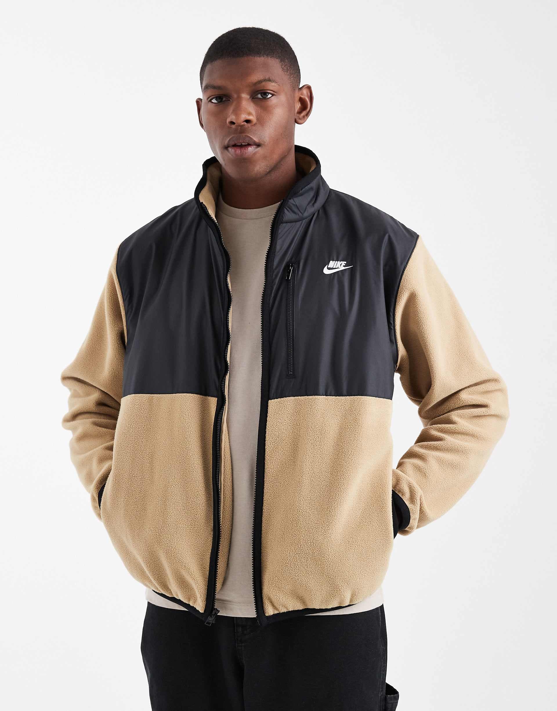 Nike Club fleece jacket in black and beige