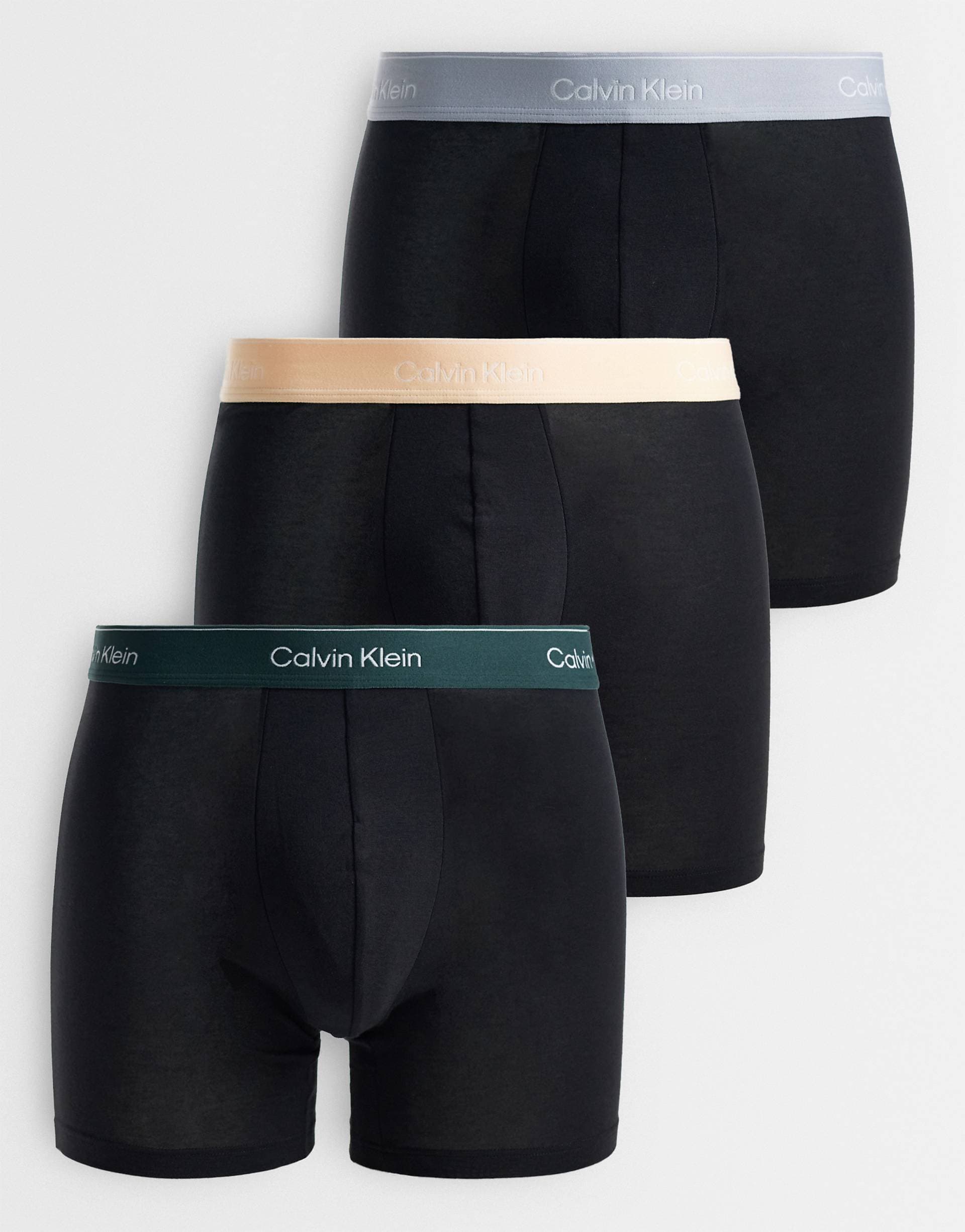 Calvin Klein Icon Cotton Stretch 3 pack boxer briefs in black with colored waistbands