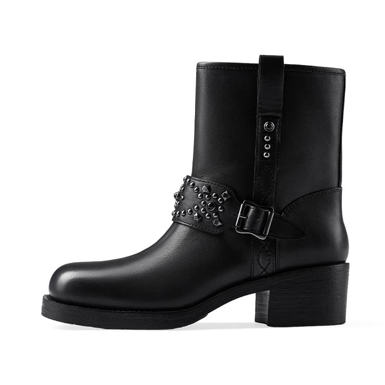 ASH TEOUILA Series Leather Heeled Ankle Boots Block Heel Women's Black