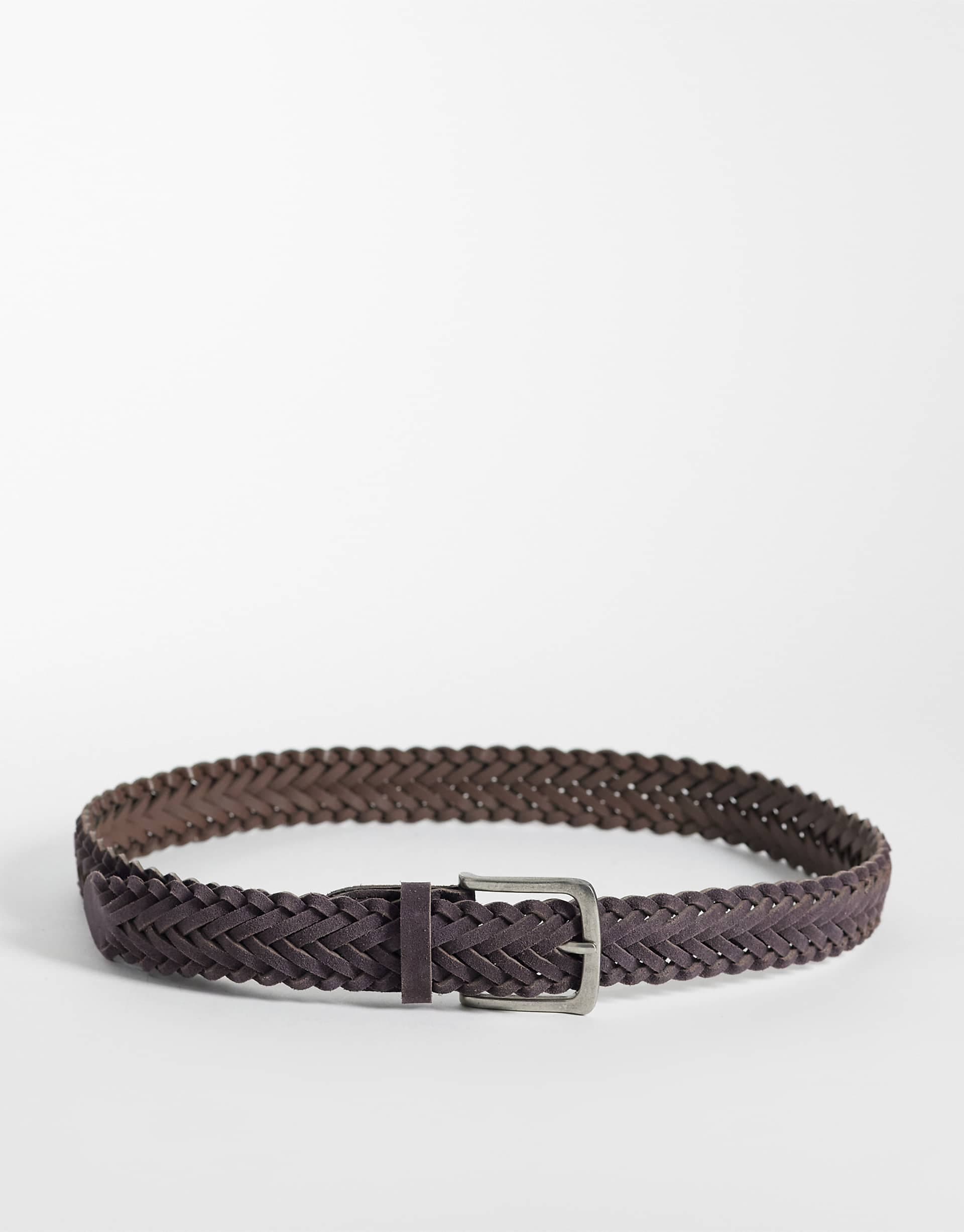 ASOS DESIGN suede braided belt with silver buckle in brown