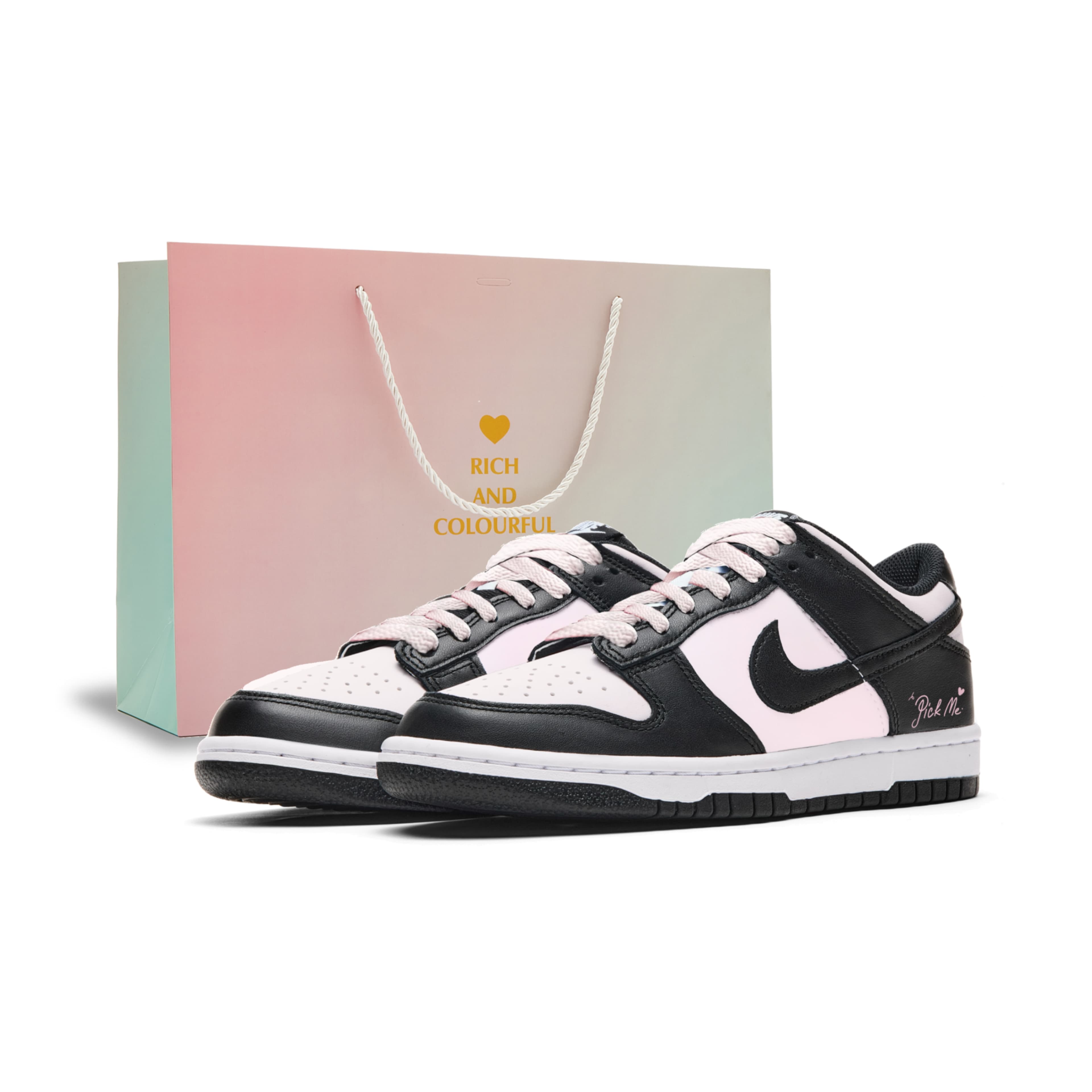 Custom Nike Dunk 'Blackberry Heart' Ins-Style Gift Bag Sneakers Women's Pink Black