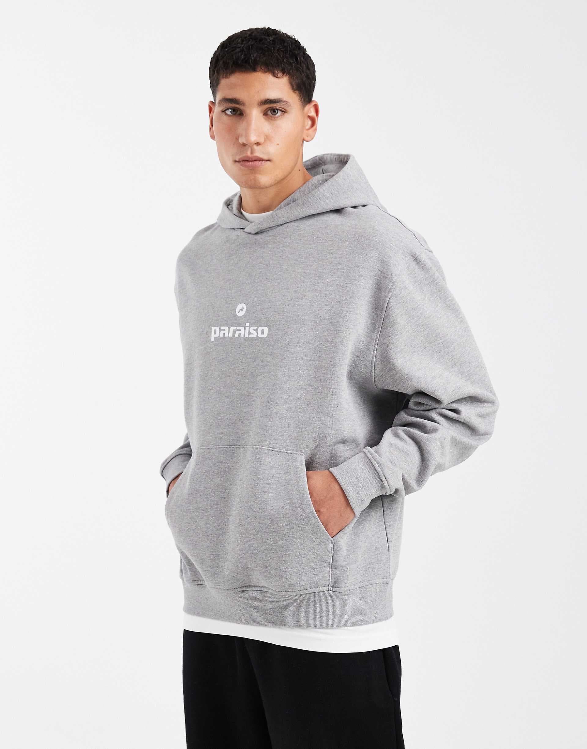 ASOS DESIGN relaxed hoodie with text prints in heather gray