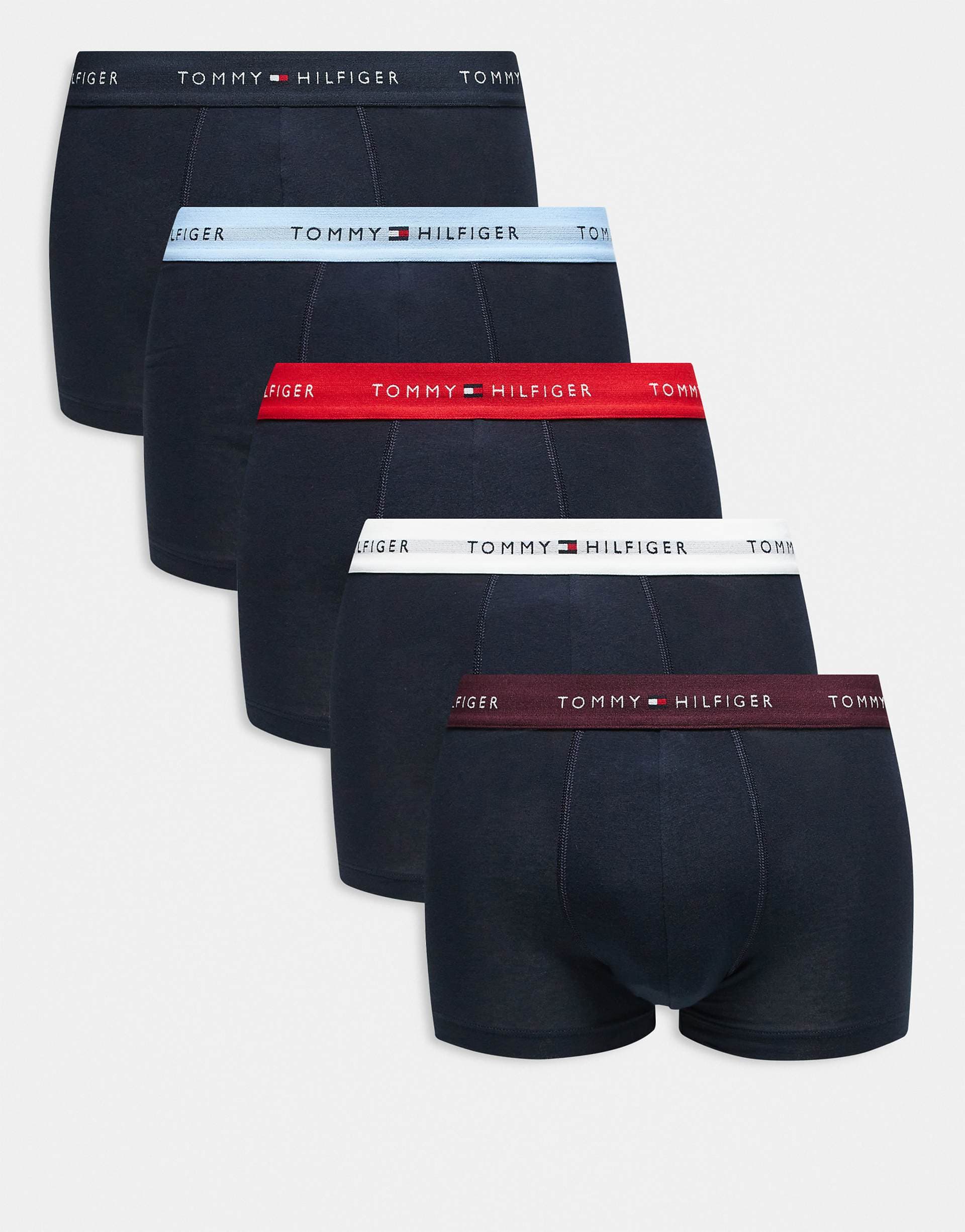 Tommy Hilfiger signature cotton essentials 5 pack briefs in navy with red/white/blue waistbands