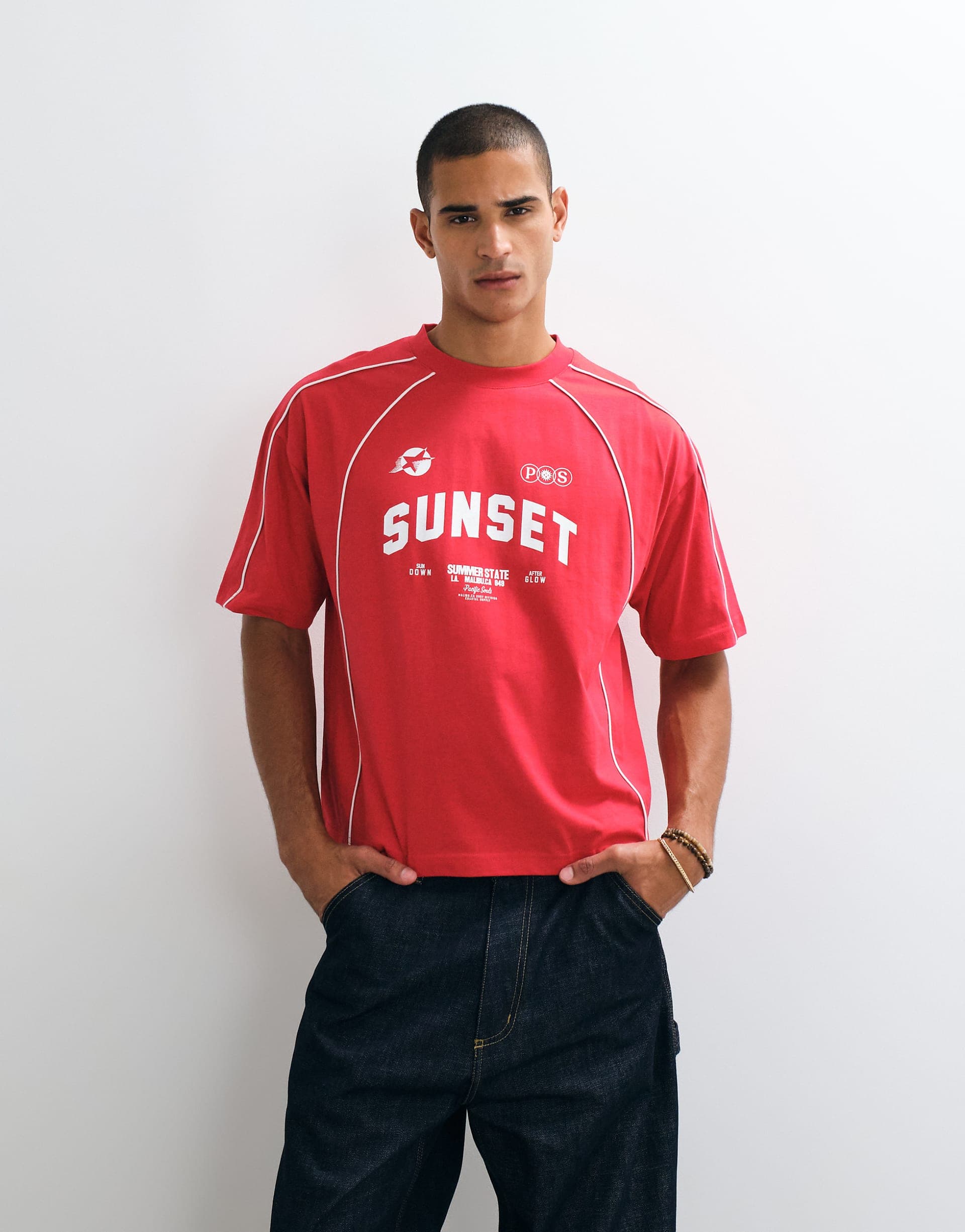 ASOS DESIGN boxy oversized t-shirt with street graphic in red