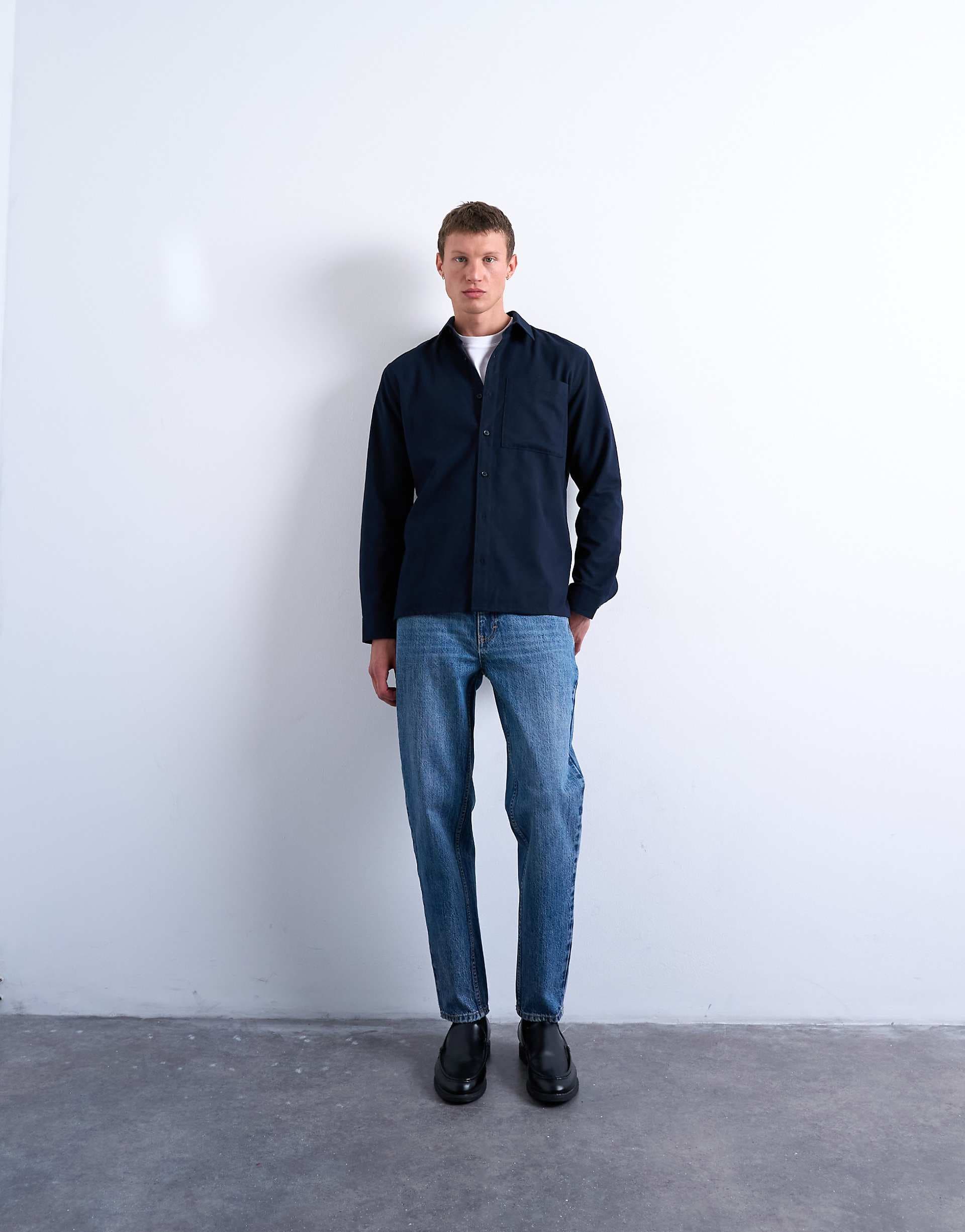 Topman rigid taper jean in mid wash