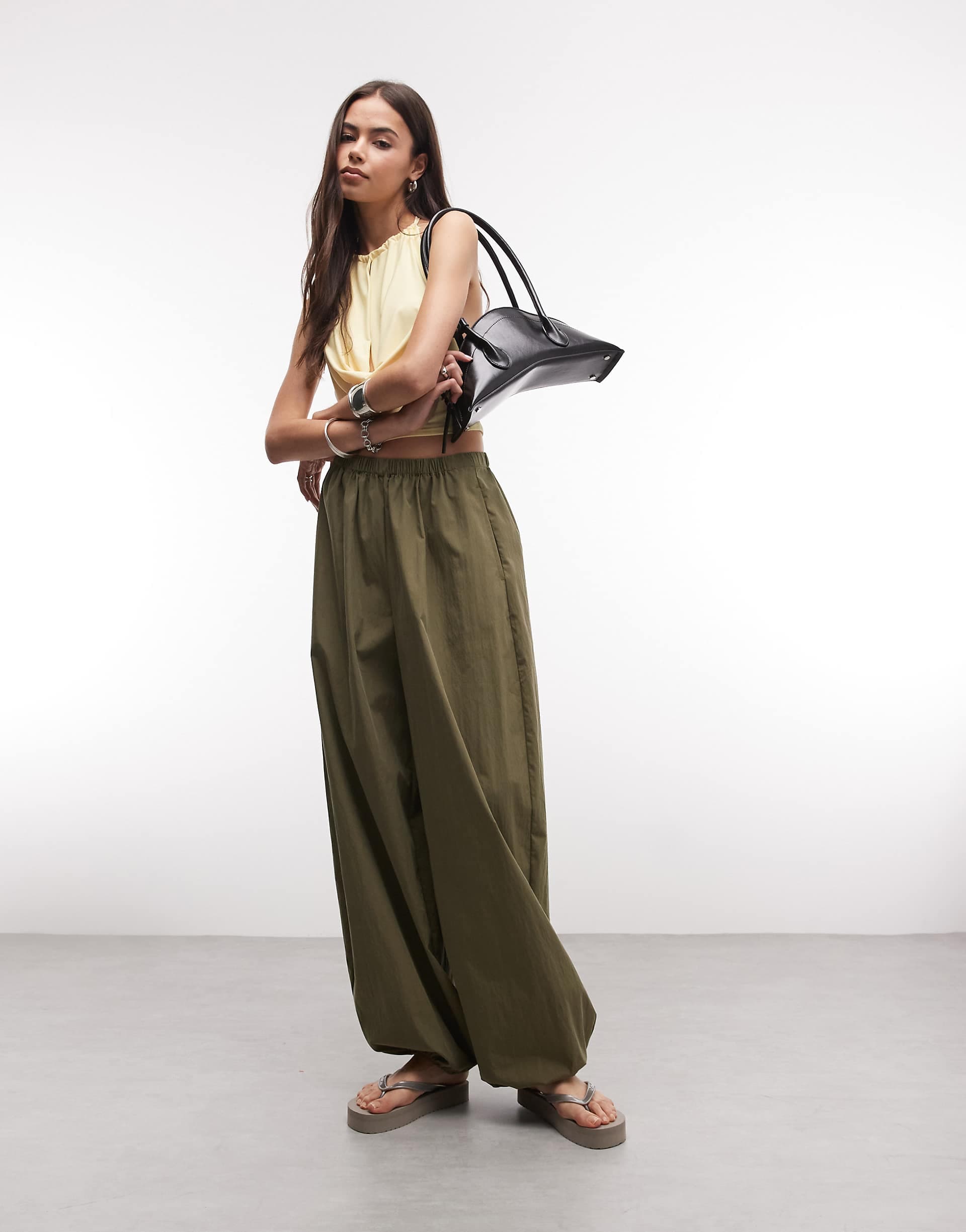 ASOS DESIGN Tall cotton nylon blend pull on balloon pants in khaki
