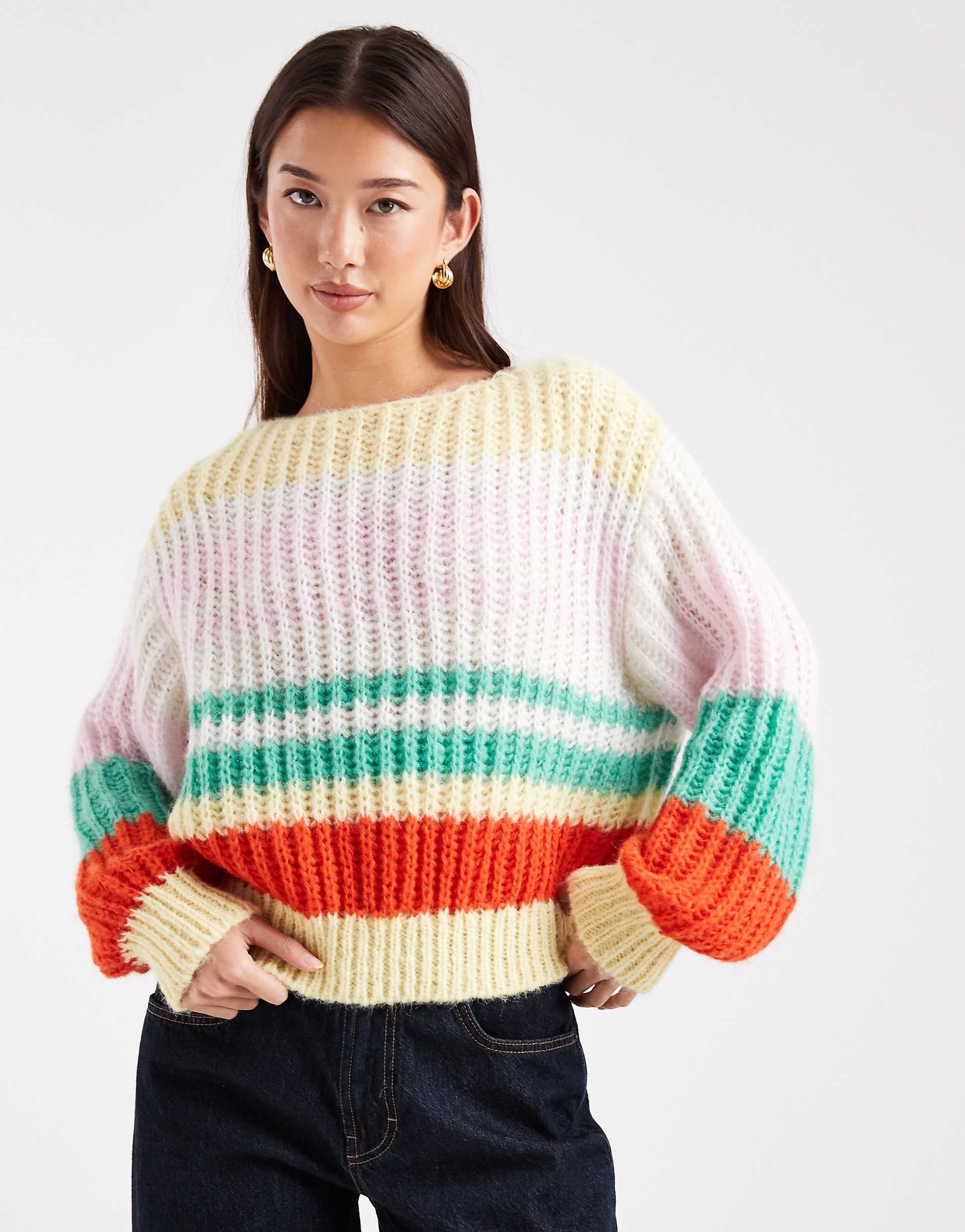 PIECES retro striped knit sweater in multi