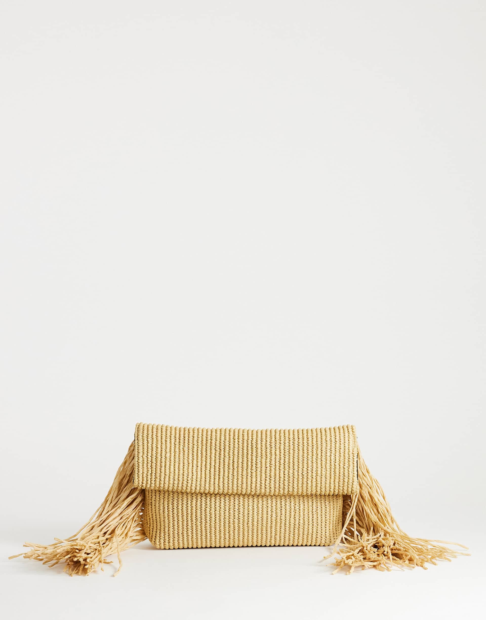 Topshop Tassel oversized weave clutch bag in natural