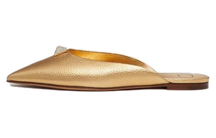 Valentino ROMAN STUD GARAVANI Pointed Toe Slip-On Mules Women's Gold