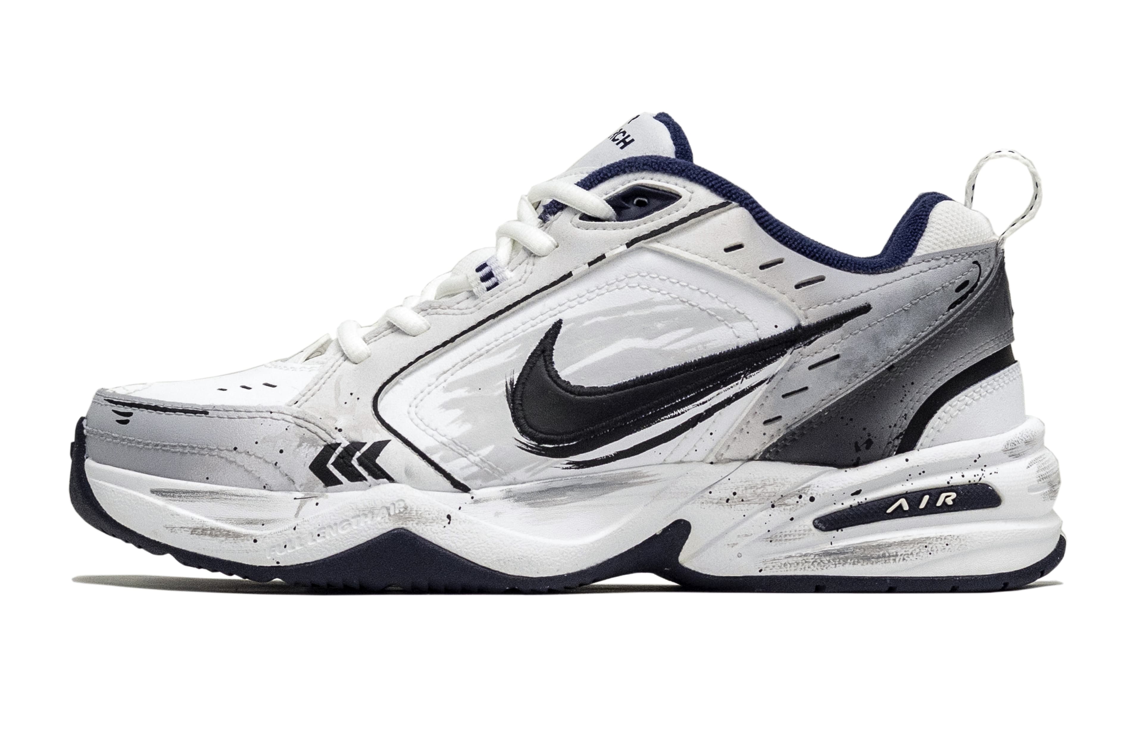 Custom Sneakers Nike Air Monarch 4 Black Hole Product Speed Moment Distressed Techwear Slip-Resistant Wear-Resistant Low-Top Dad Shoes Unisex Grey White