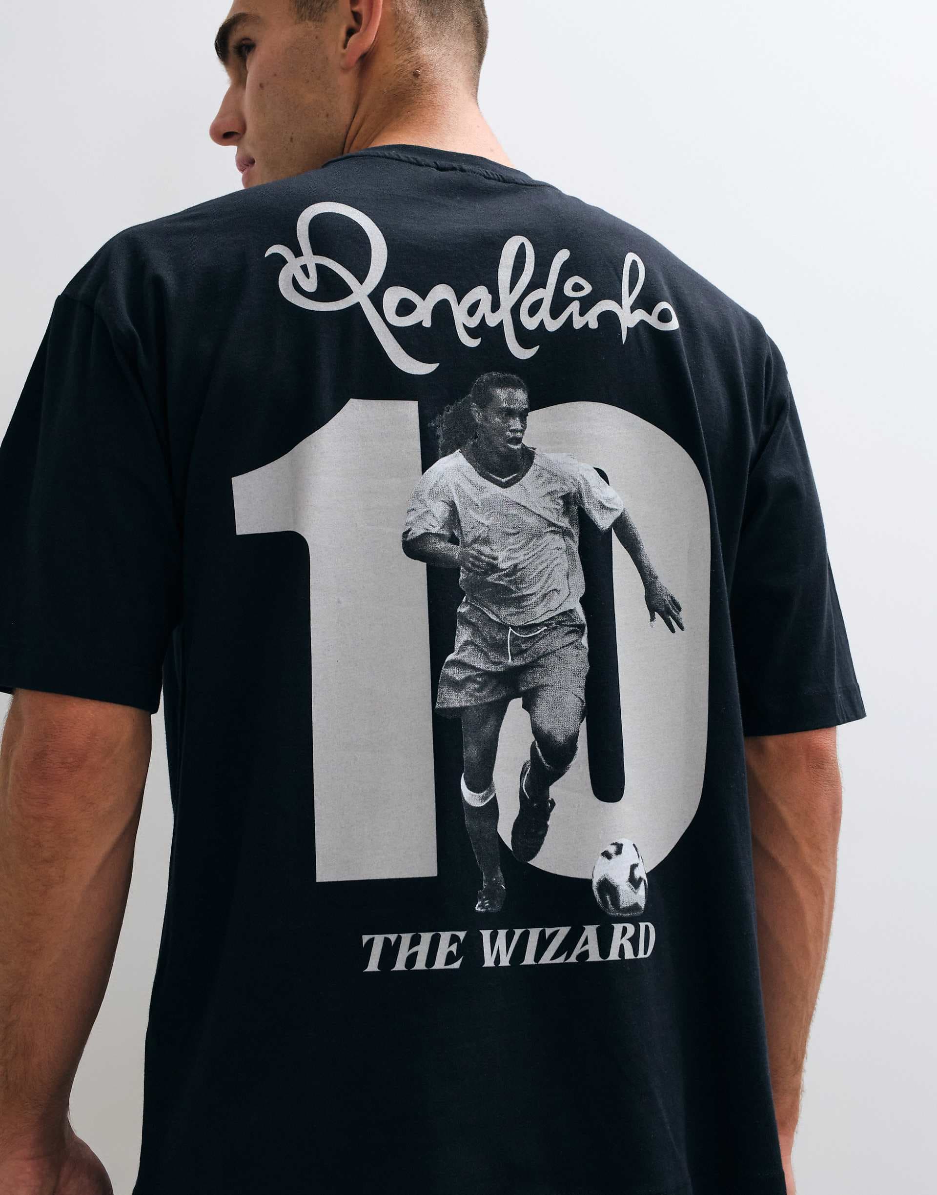 ASOS DESIGN oversized tee with Ronaldinho print in black