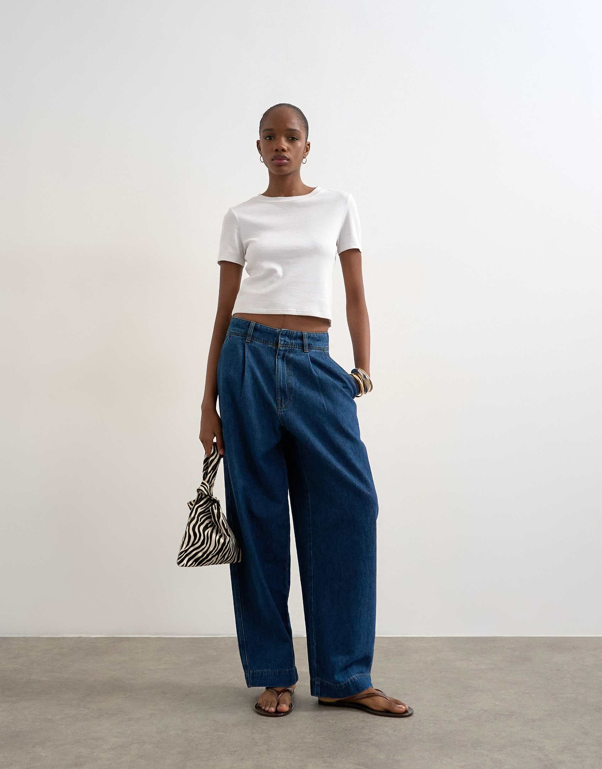 Topshop wide leg pleated tailored jeans in indigo