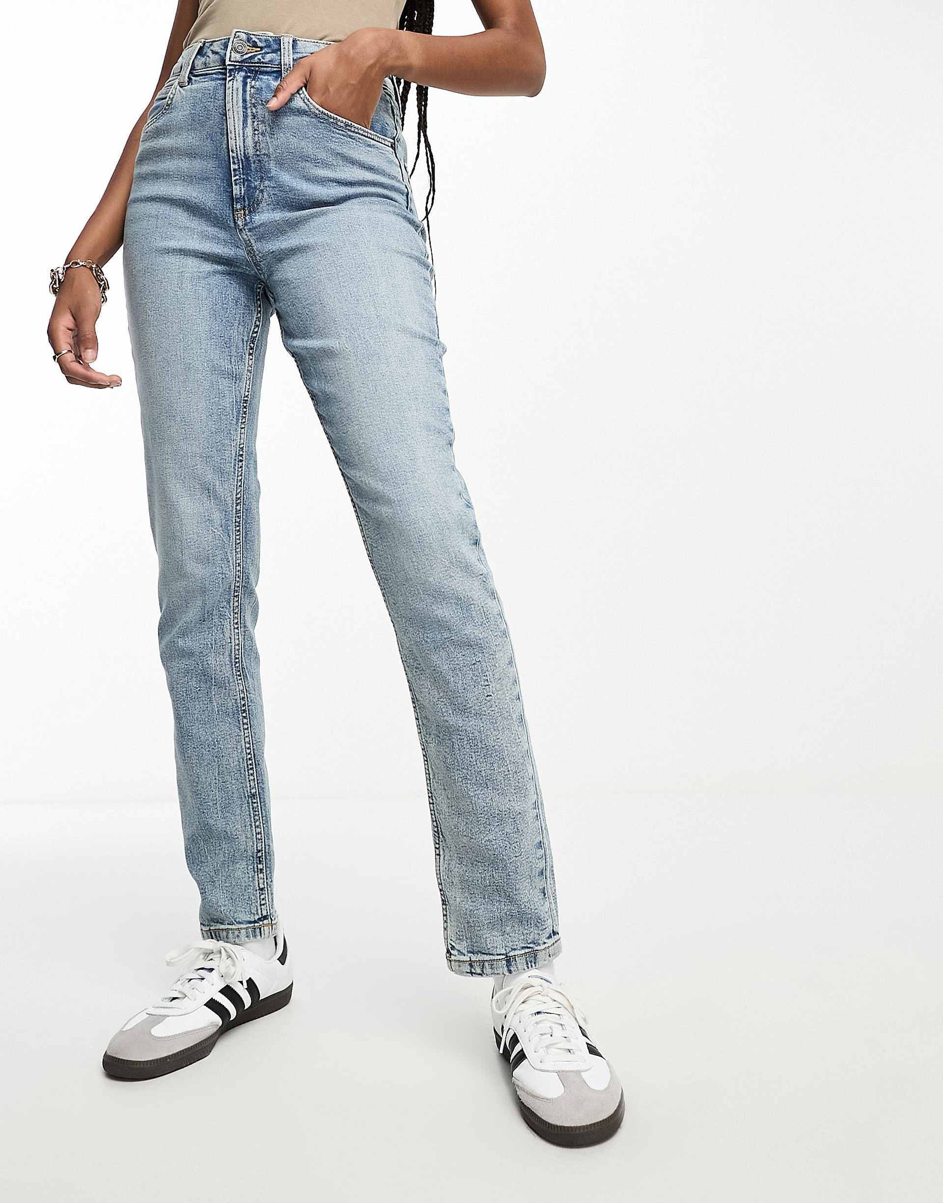 ASOS DESIGN Tall slim fit comfort mom jeans in mid blue