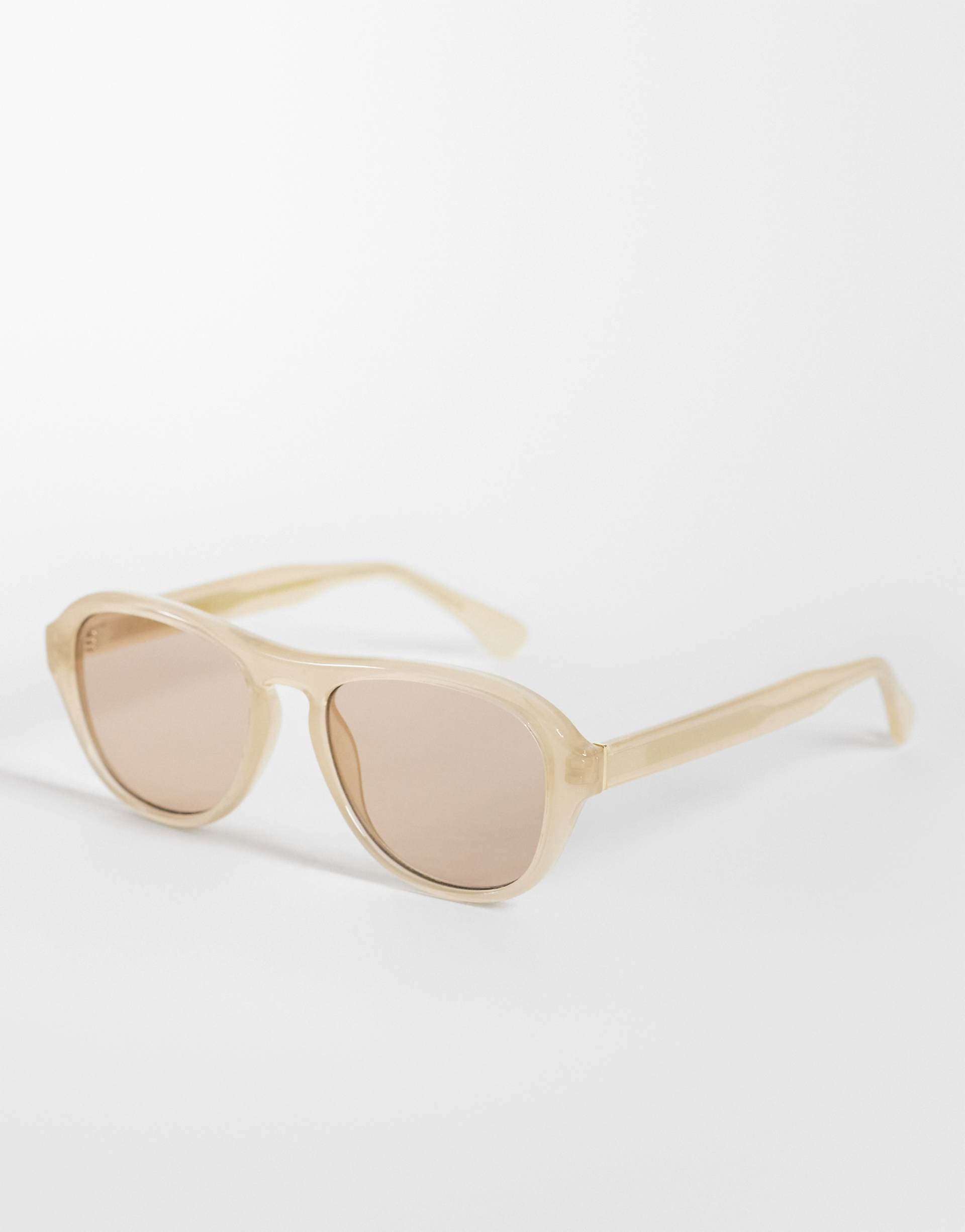 & Other Stories retro round sunglasses in light yellow with linen pouch case