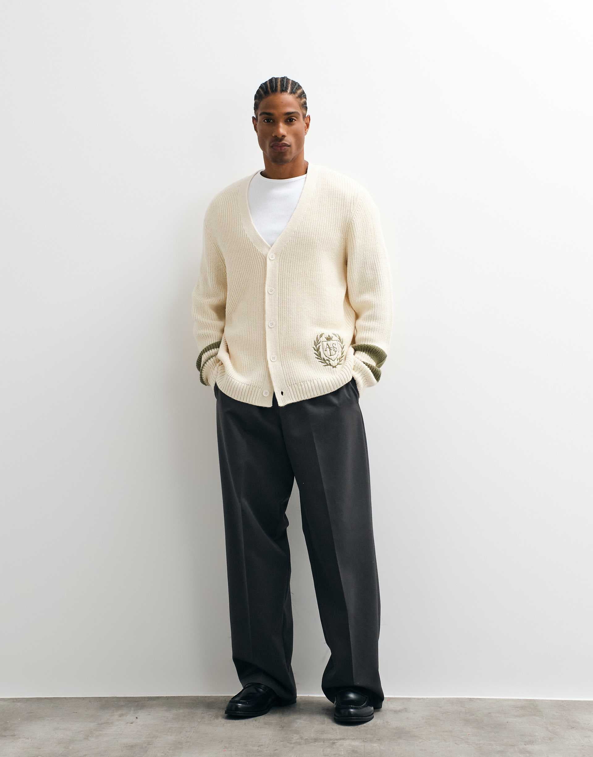 ASOS DESIGN oversized knit cardigan in ecru with embroidery
