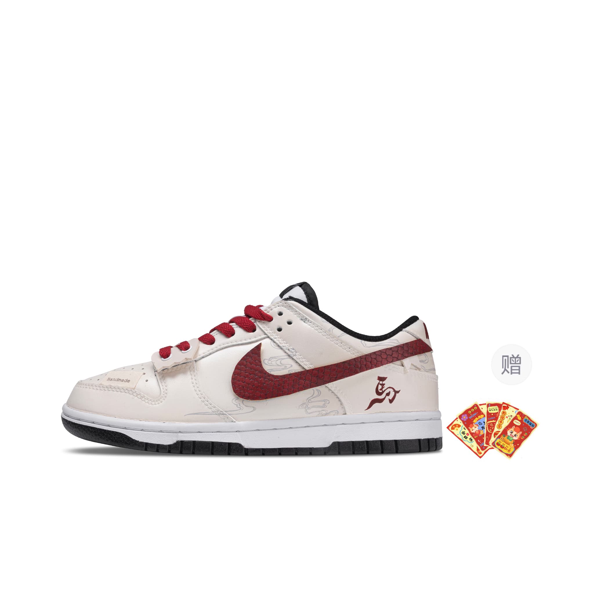 Custom Sneakers Nike Dunk Horse Treading on Clouds CNY Year of the Horse Good Luck New Chinese Style Auspicious Clouds Premium Trendy Casual Versatile Cushioned Wear-Resistant Lightweight Height-Increasing Low-Top Skate Shoes Unisex Cream White Red