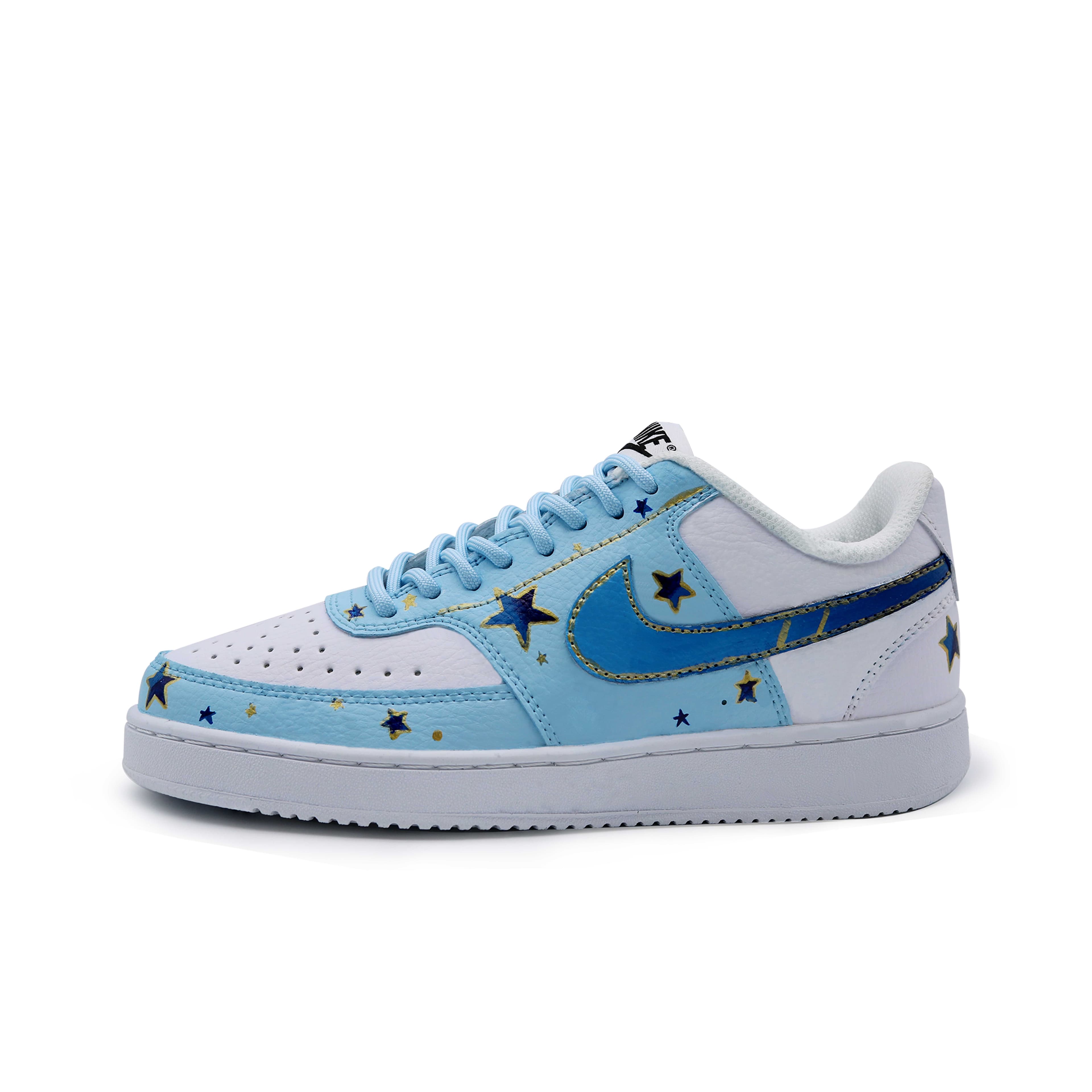 Nike Court Vision Gold Dust Slip-Resistant Low-Top Skateboard Shoes Men's Blue White Gold