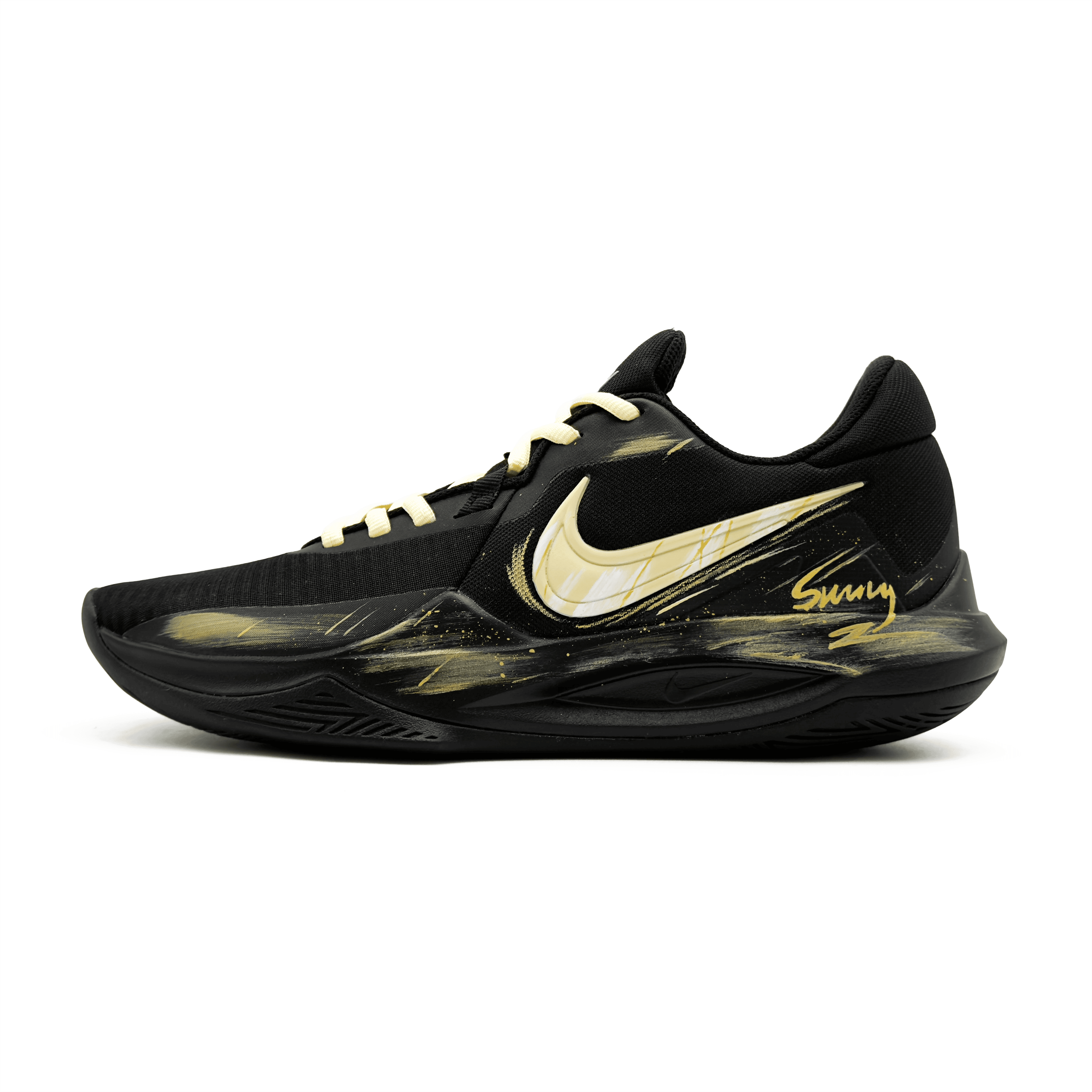 Custom Nike Precision 6 'Dark Gold Splatter' Low-Top Basketball Shoes Men's