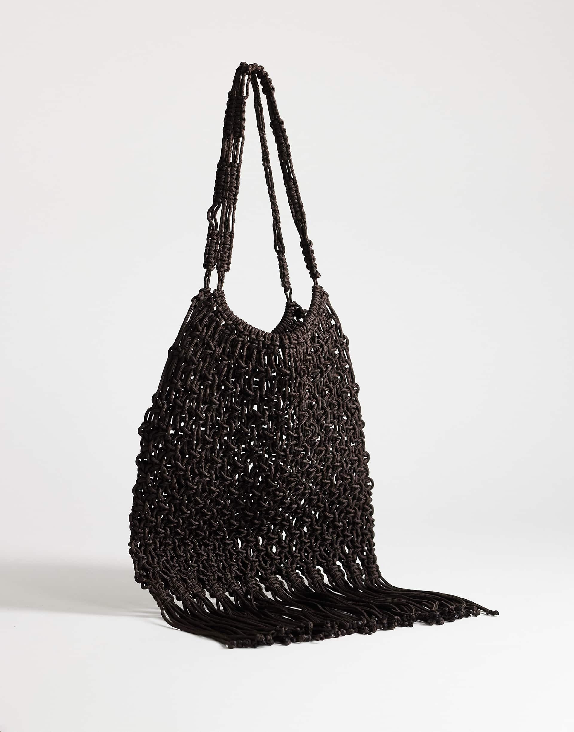 Topshop Milan medium crochet tassel bag in chocolate