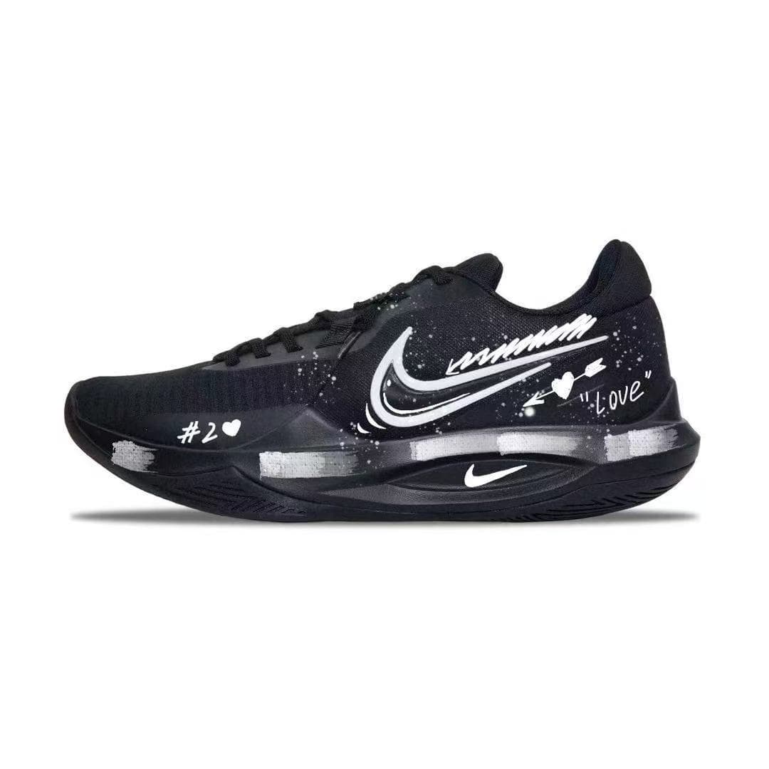 Custom Sneakers Nike Precision 6 Trendy Graffiti Comfortable Versatile Low-Top Basketball Shoes Men's Black White