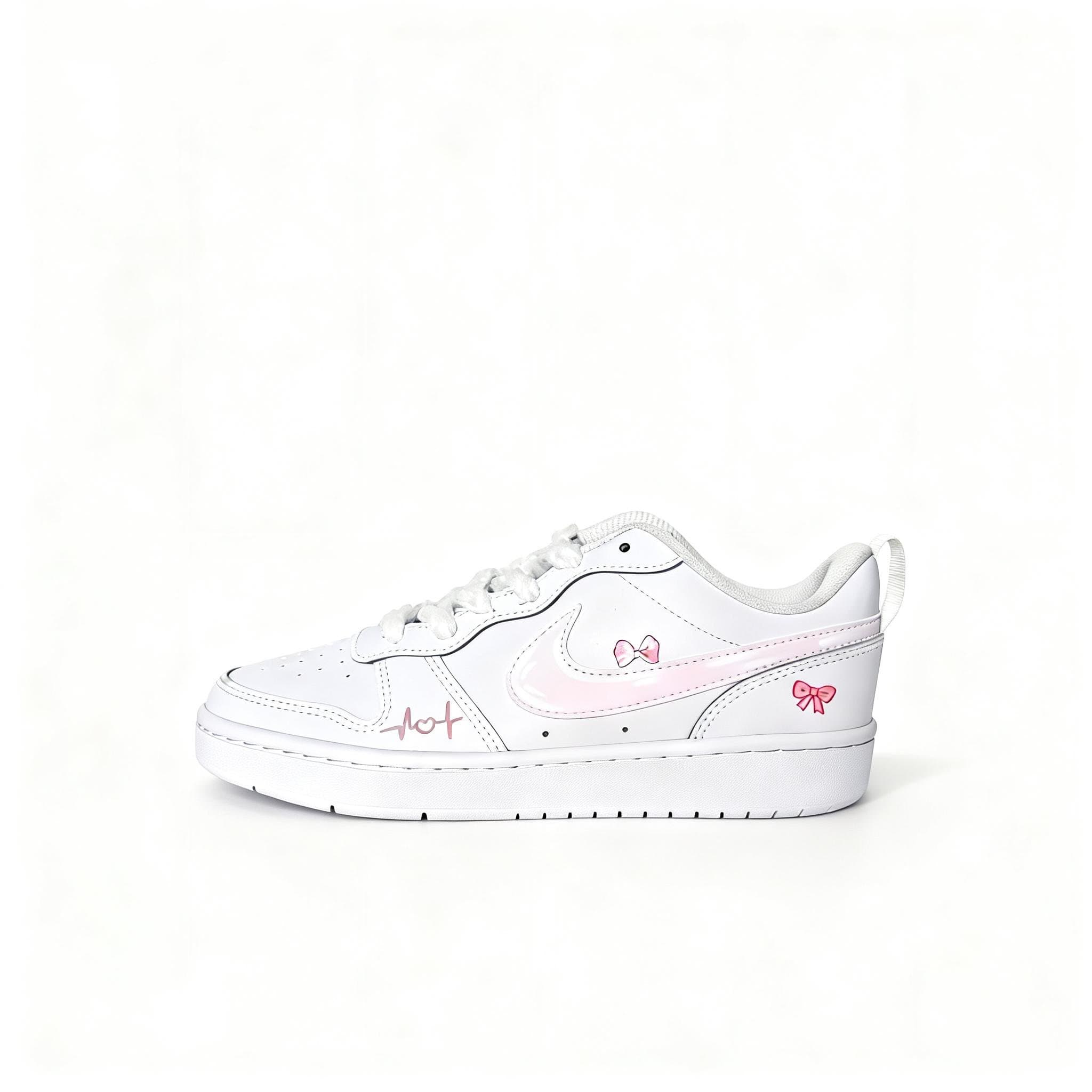 Custom Sneakers Nike Court Borough Heartbeat Pink Butterfly Leather Romantic Energy Fresh Love Dopamine Sweet Girl Fashion Versatile Anti-Slip Cushioning Wear-Resistant Low-Top Sneakers Unisex Pink