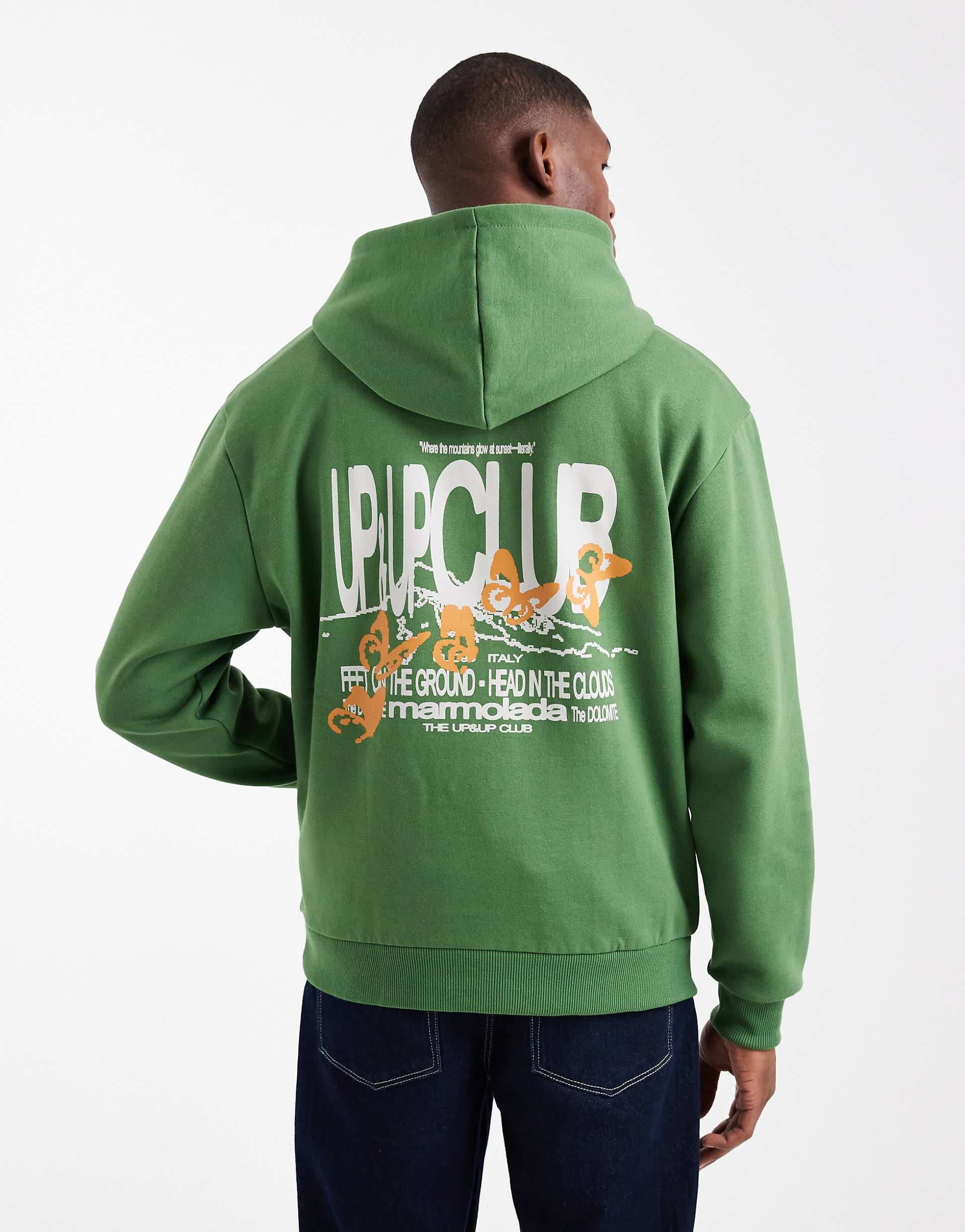ASOS DESIGN relaxed hoodie with prints in green