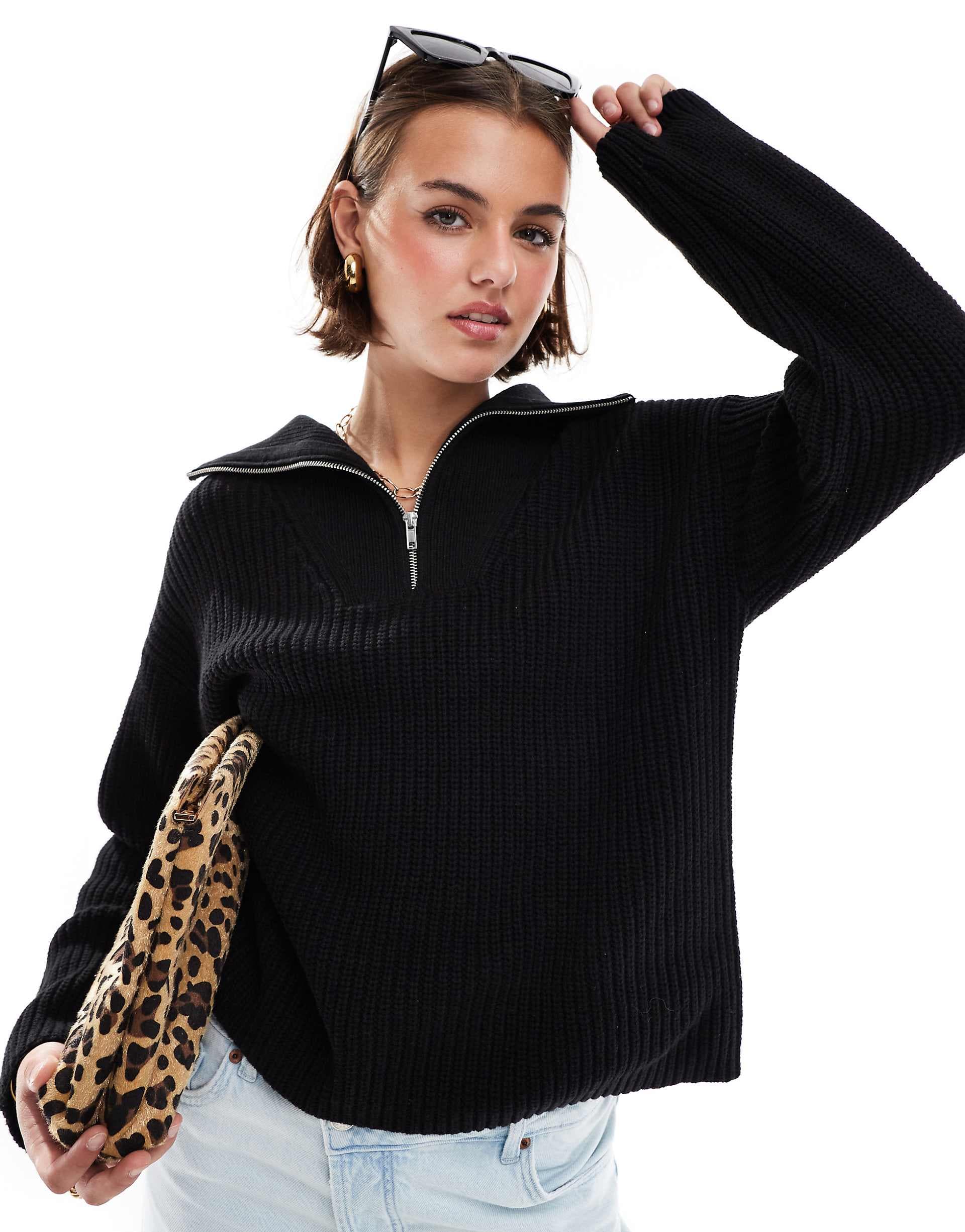 Selected half zip sweater in black
