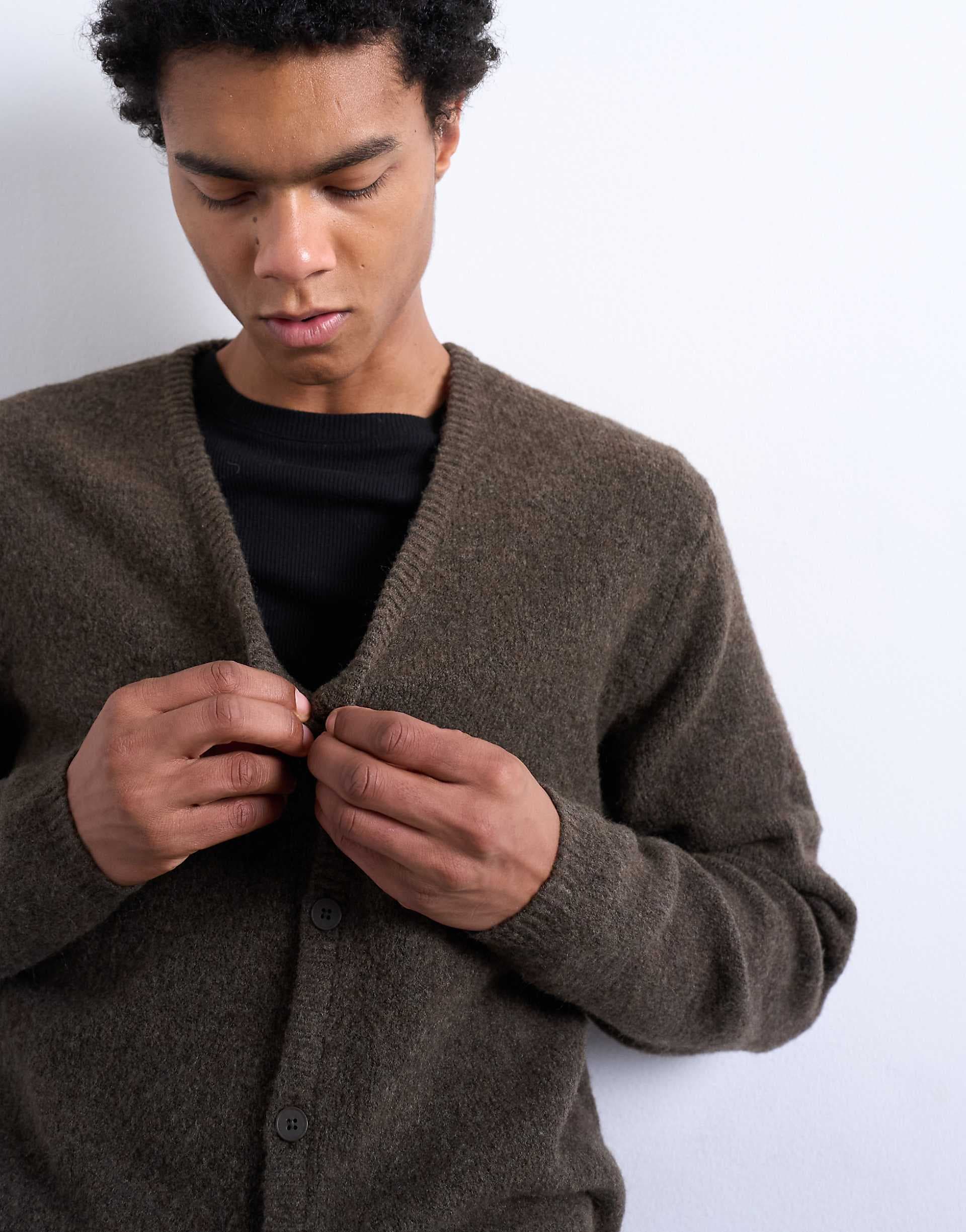 Topman regular fit knit cardigan in brown