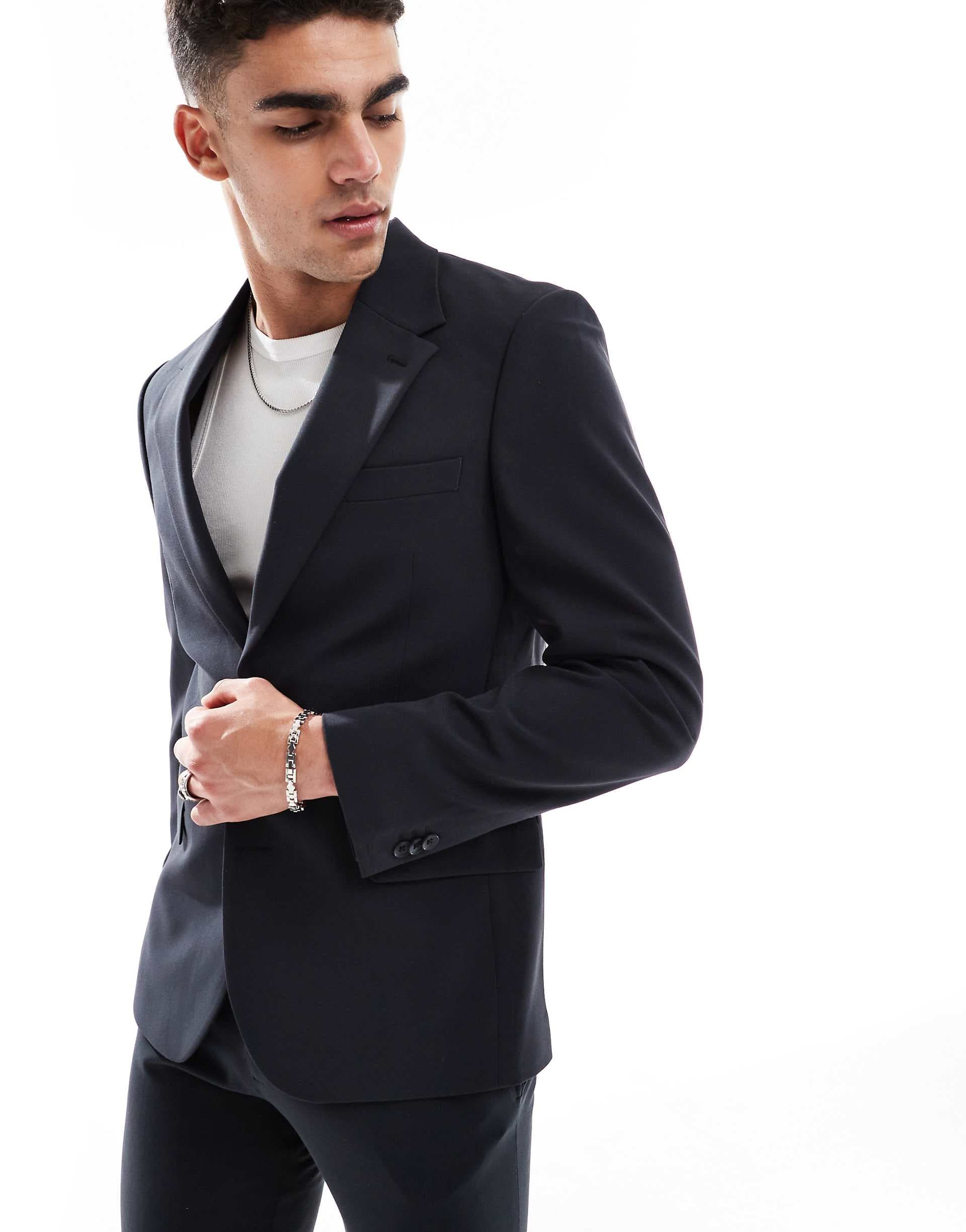 ASOS DESIGN four way stretch skinny suit jacket in black