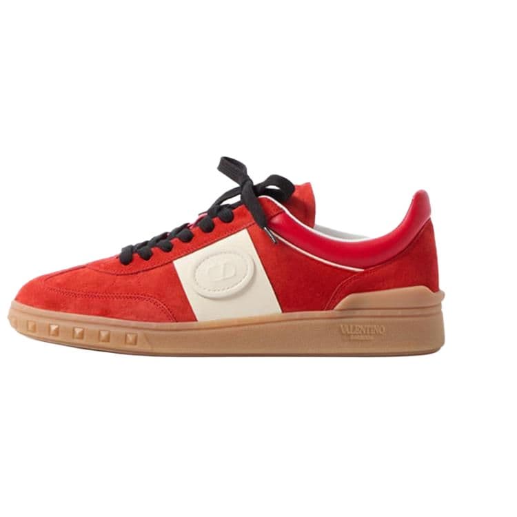 Valentino UPVILLAGE Leather Round-Toe Lace-Up German Training Shoes Low-Top Sneakers Men's Red