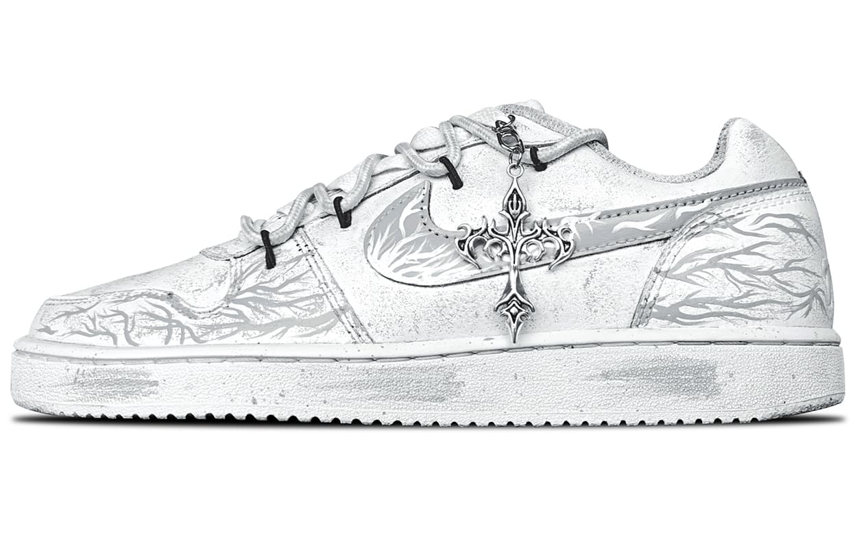 Nike EBERNON 'Pale Grey Prison Pattern' Custom Sneakers Fashion Versatile Simple Hand-Drawn Graffiti Smudging Splash Ink Wrapping Wear-Resistant Lightweight Low-Top Skate Shoes Unisex Grey White