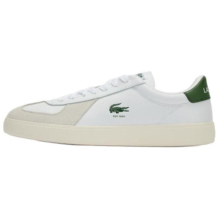 LACOSTE BASESHOT Split Leather Cowhide Leather Round Toe Lightweight Low-Top Skate Shoes Men's White
