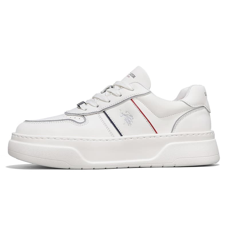 U.S. POLO ASSN. Minimalist Style Platform White Sneakers Height Increasing Lightweight Low-Top Skateboard Shoes Men's
