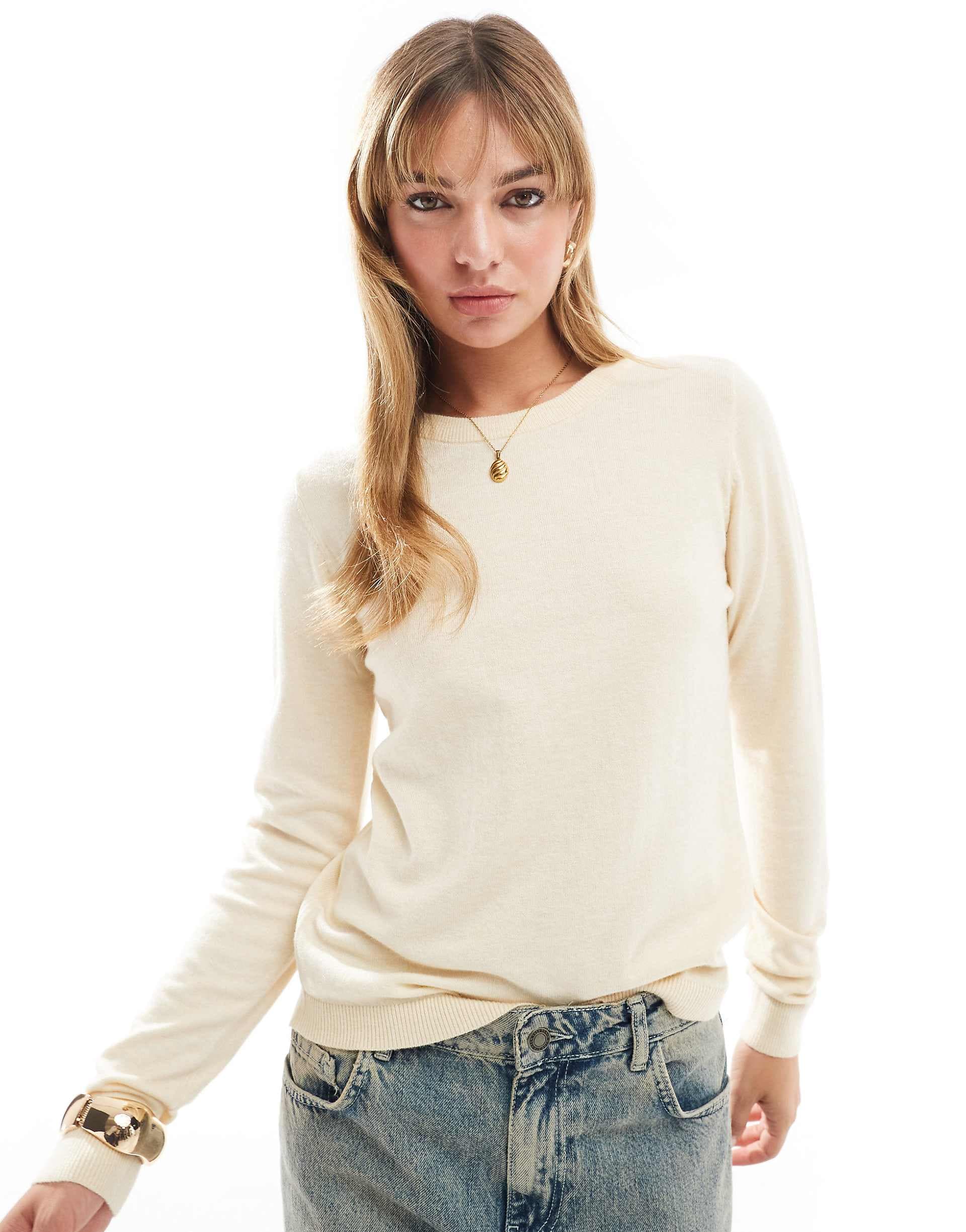 Object crewneck knitted sweater in cream