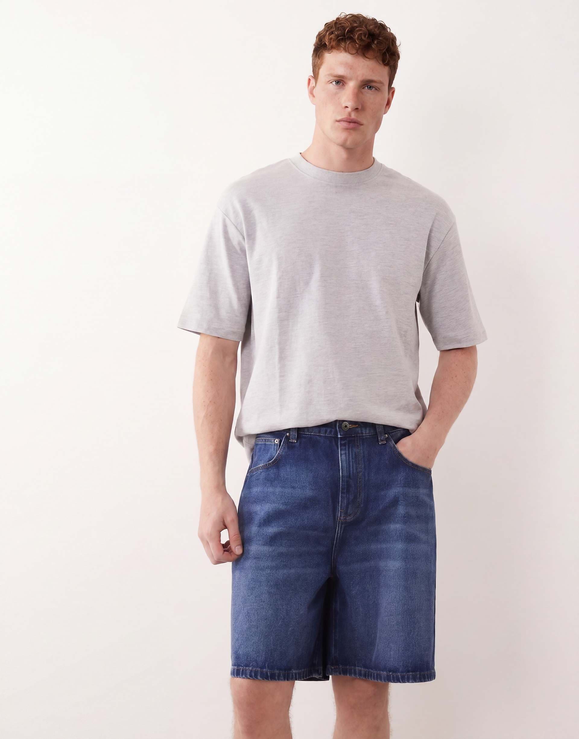 ASOS DESIGN mid length denim jorts in dark washed blue
