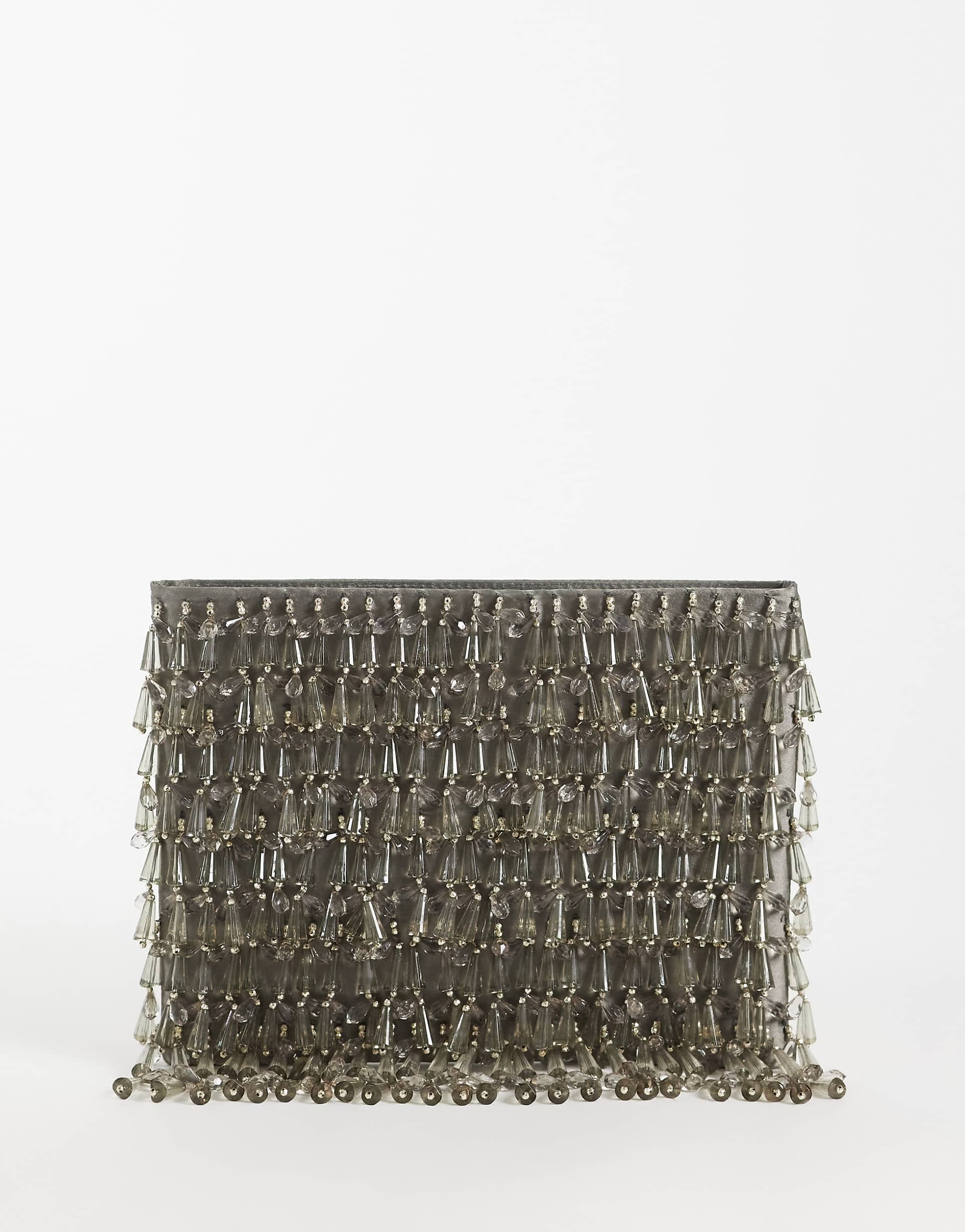 ASOS DESIGN embellished droplet zip top clutch in gray